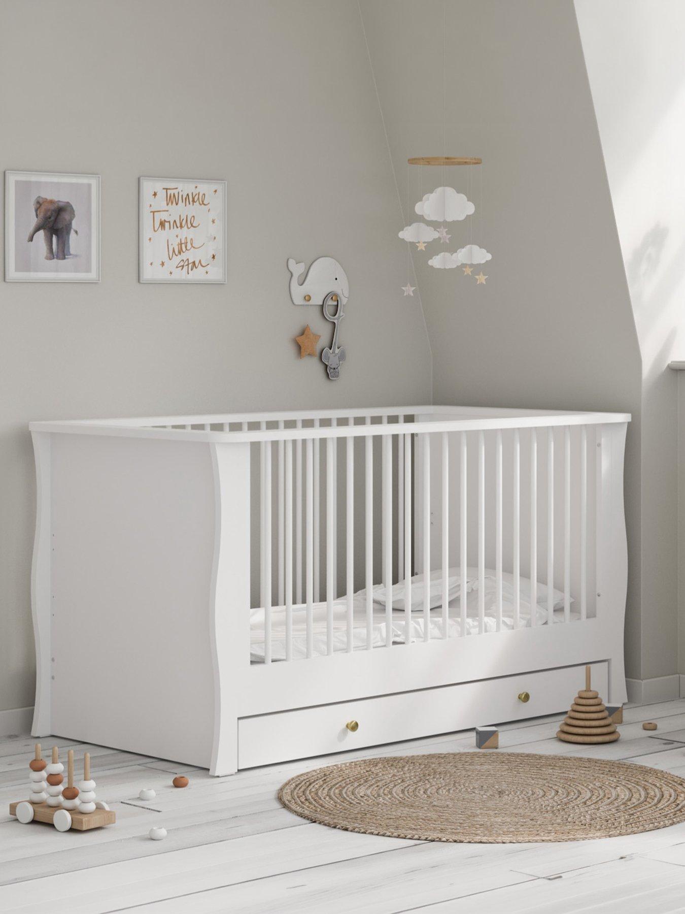 Little Acorns Celeste Cot Bed - White inc. brushed gold knobs