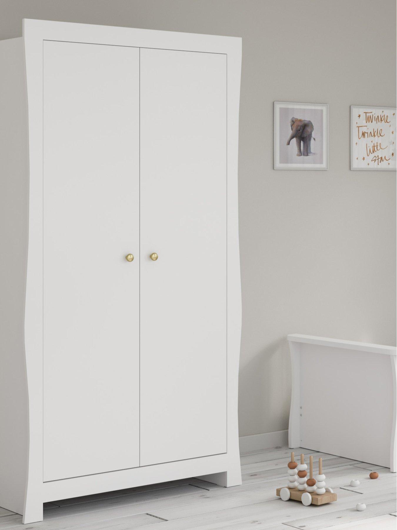 Little Acorns Celeste Double Wardrobe - White inc. brushed gold knobs