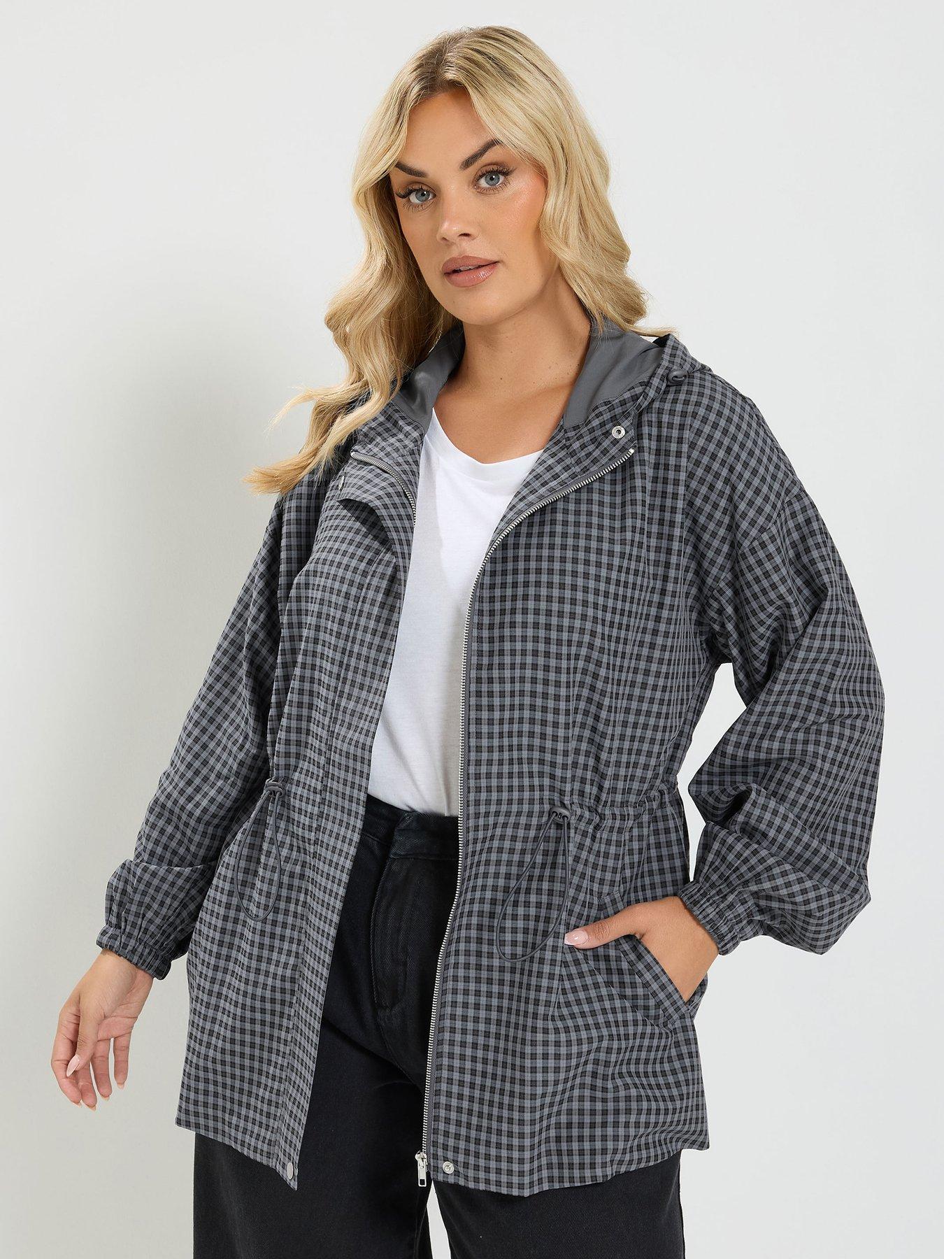 Yours Curve Gingham Drawcord Jacket - Grey
