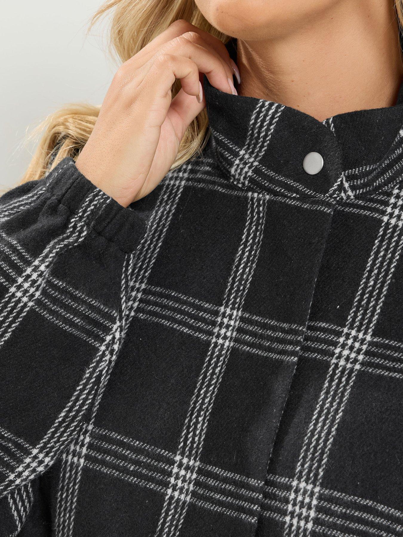 Image 4 of 4 of Yours Curve Check Wool Bomber Jacket - Black