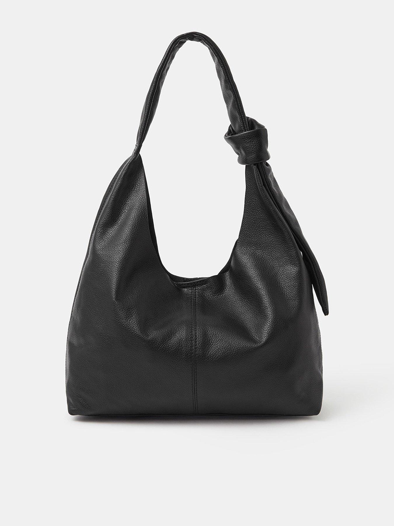 Image 1 of 4 of Accessorize Womens Slouchy Knot Leather Shoulder Bag - Black