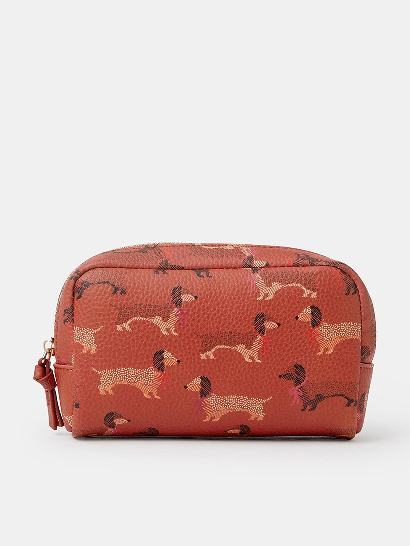 Accessorize Sausage Dog Print Makeup Bag with Zip Closure - Orange