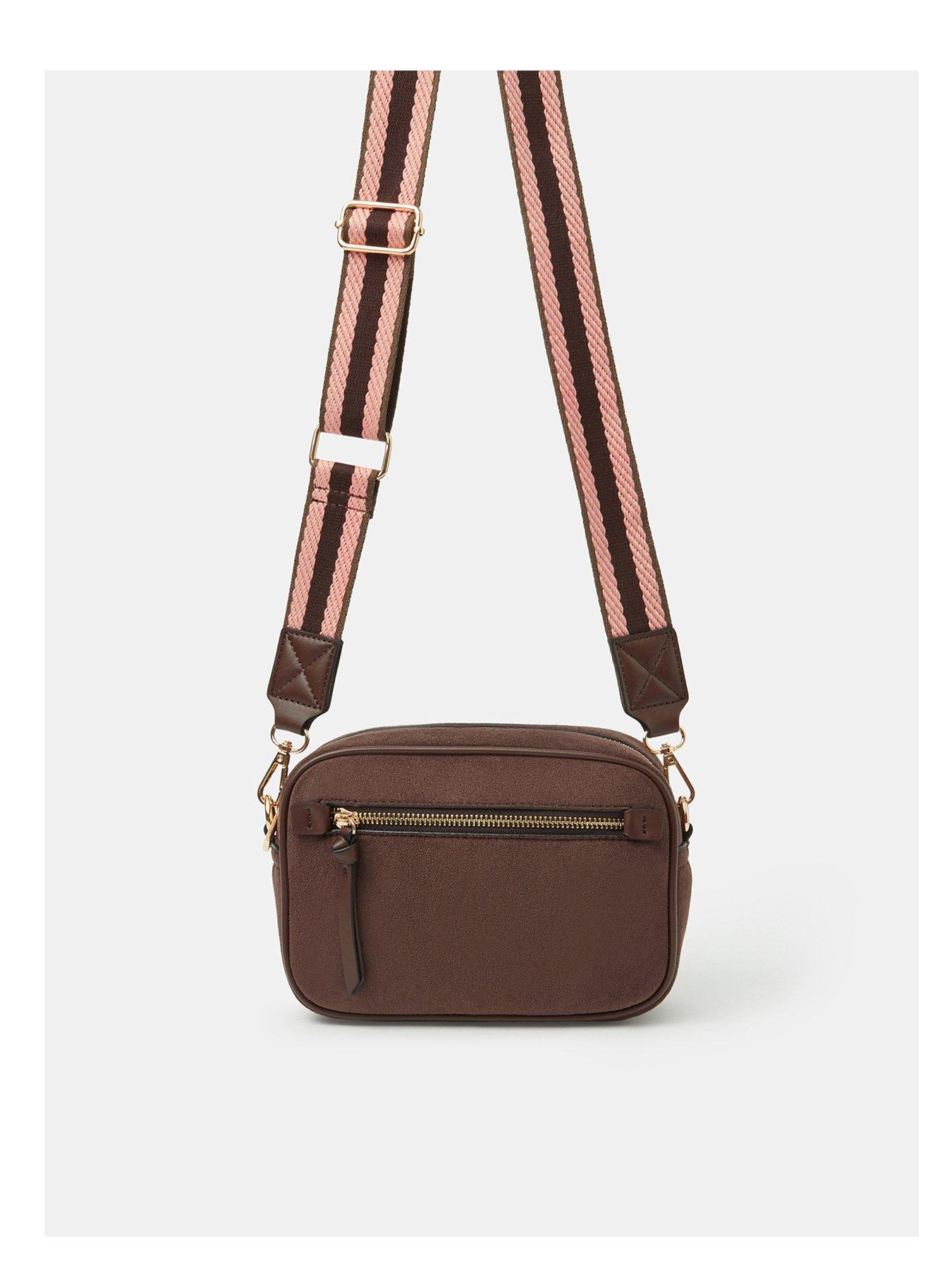 Image 1 of 5 of Accessorize Double Zip Crossbody Bag - Brown