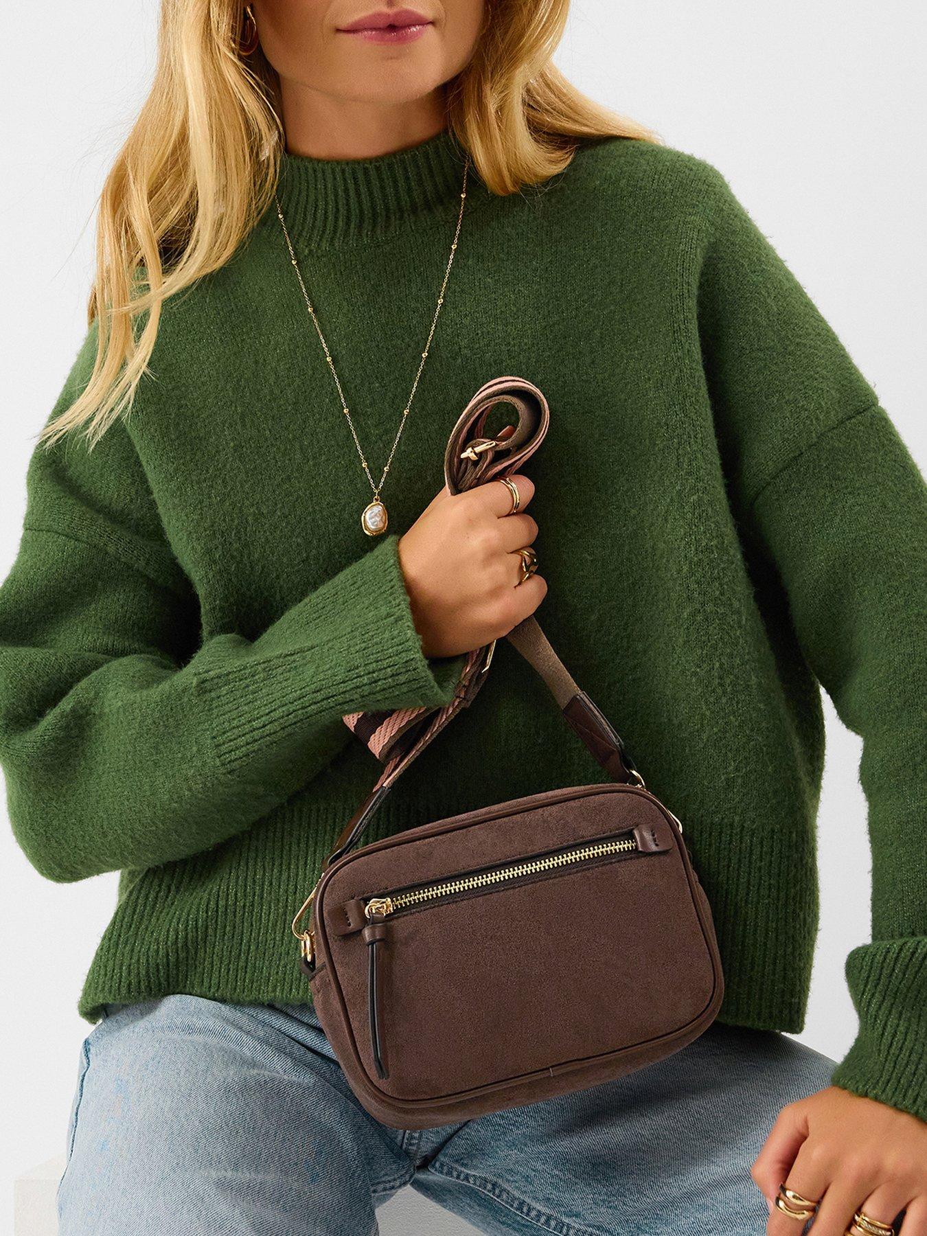 Image 2 of 5 of Accessorize Double Zip Crossbody Bag - Brown