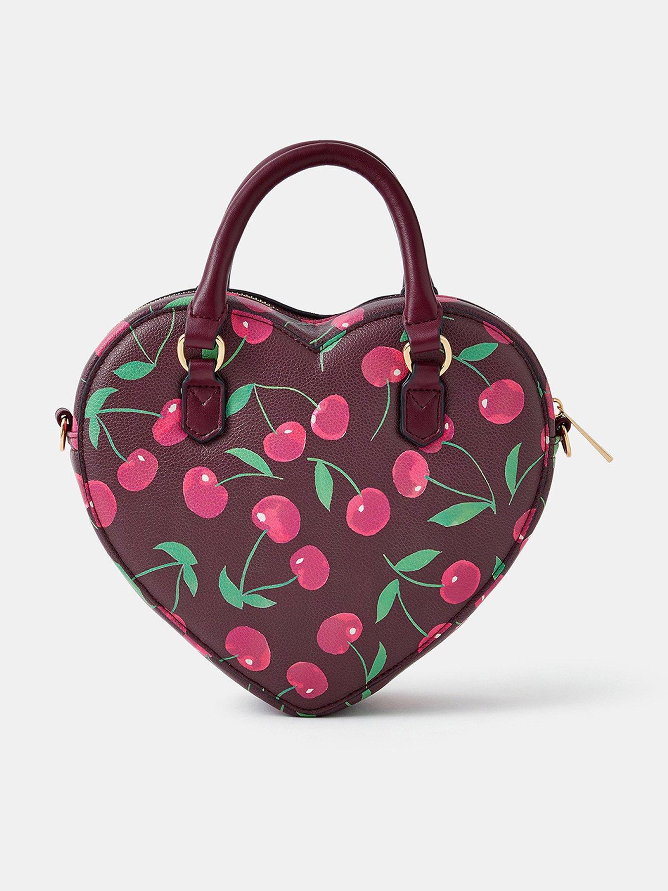 Image 1 of 5 of Accessorize Cherry Print Heart Crossbody Bag - Red