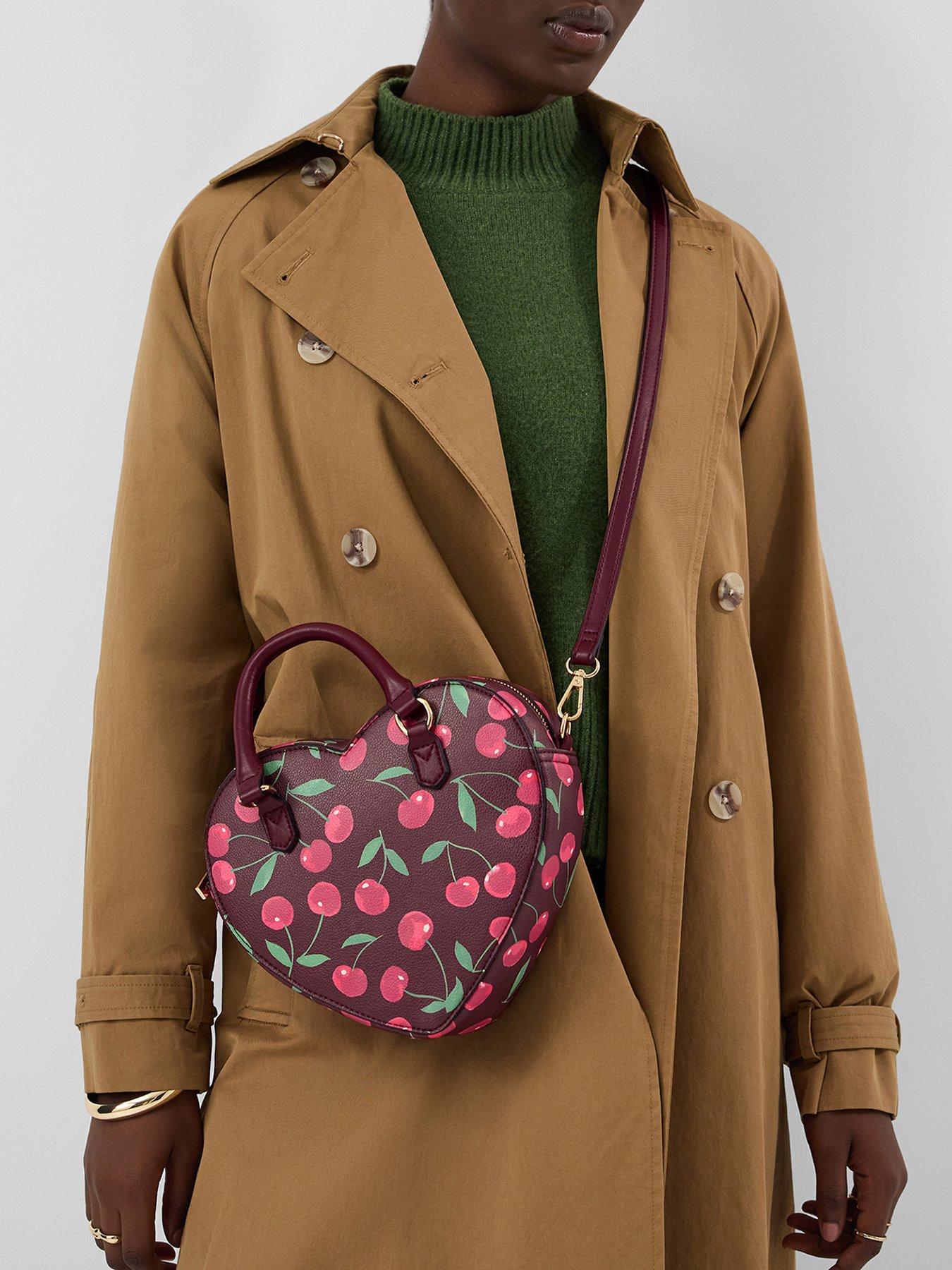 Image 2 of 5 of Accessorize Cherry Print Heart Crossbody Bag - Red