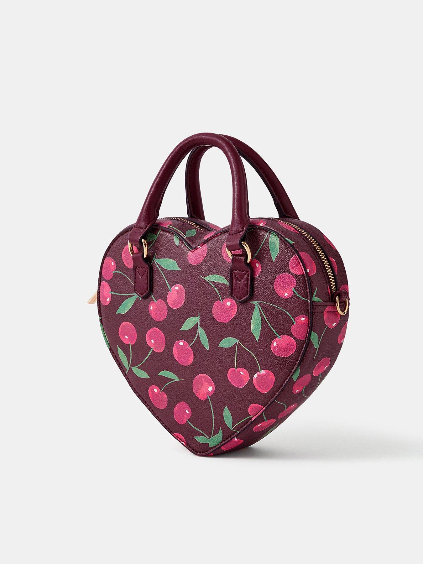 Image 3 of 5 of Accessorize Cherry Print Heart Crossbody Bag - Red