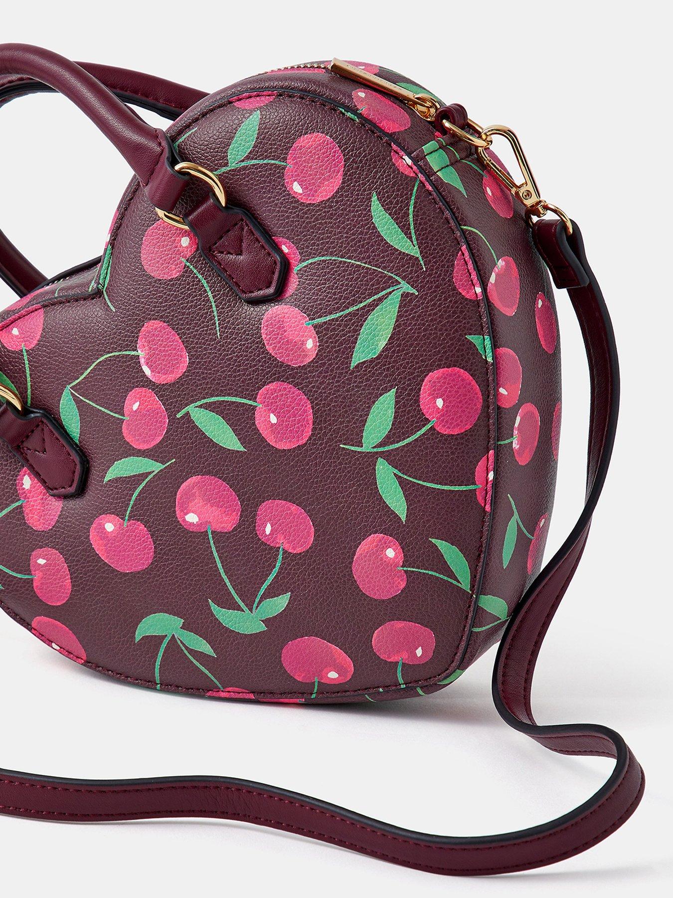 Image 4 of 5 of Accessorize Cherry Print Heart Crossbody Bag - Red