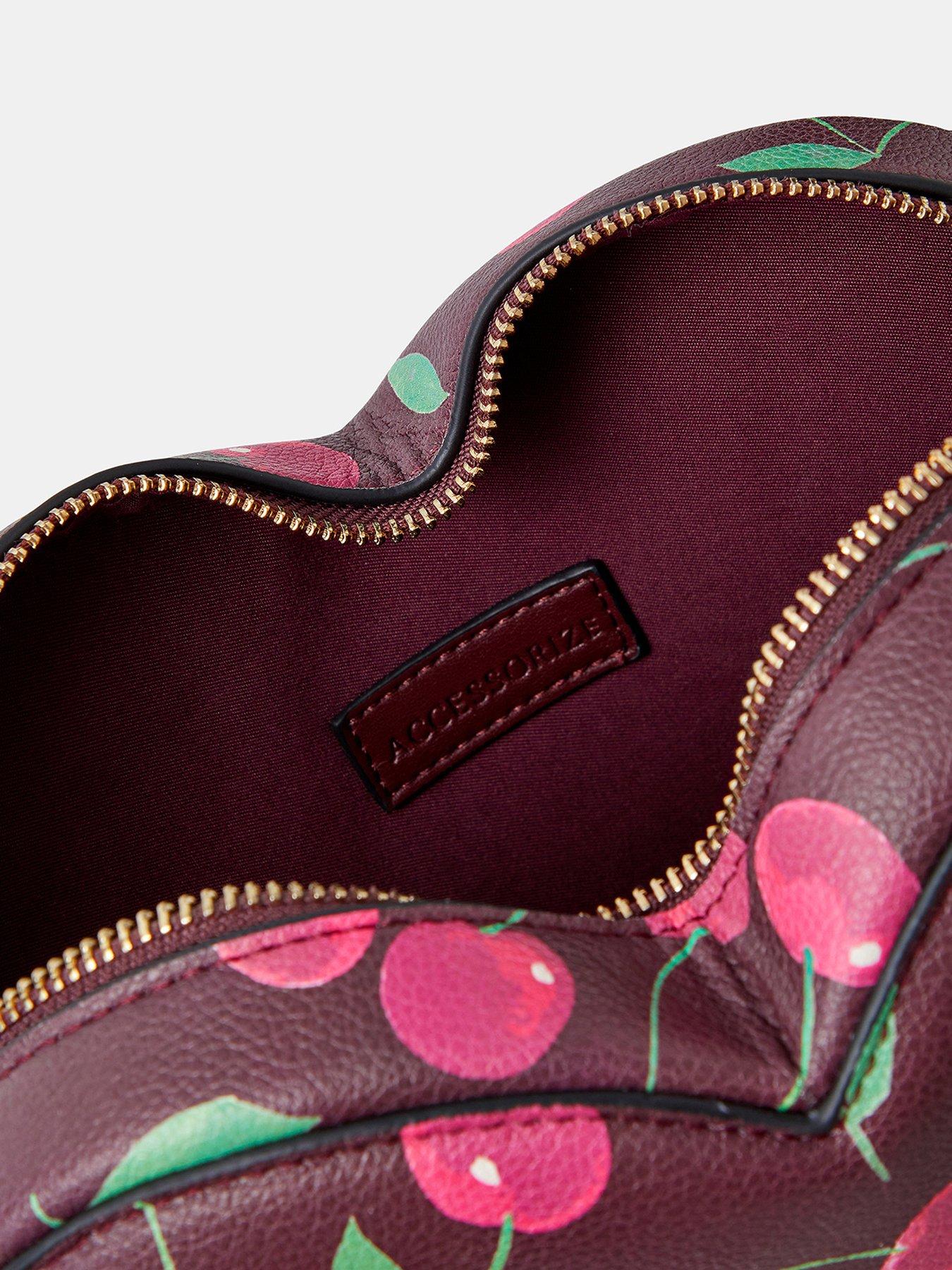 Image 5 of 5 of Accessorize Cherry Print Heart Crossbody Bag - Red