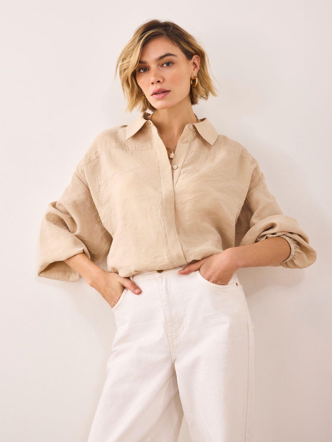 Mint Velvet Neutral Long Sleeve Minimalist Shirt - Cream