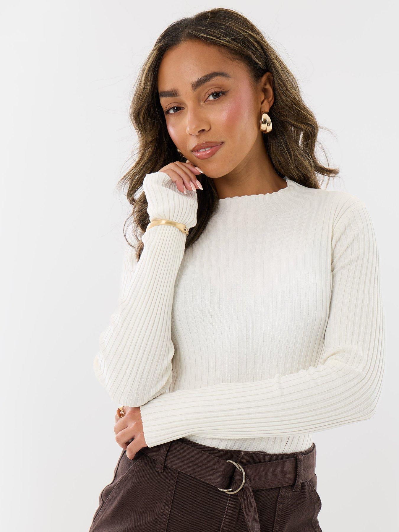 Image 1 of 4 of Threadbare Ribbed High Neck Jumper In Ecru