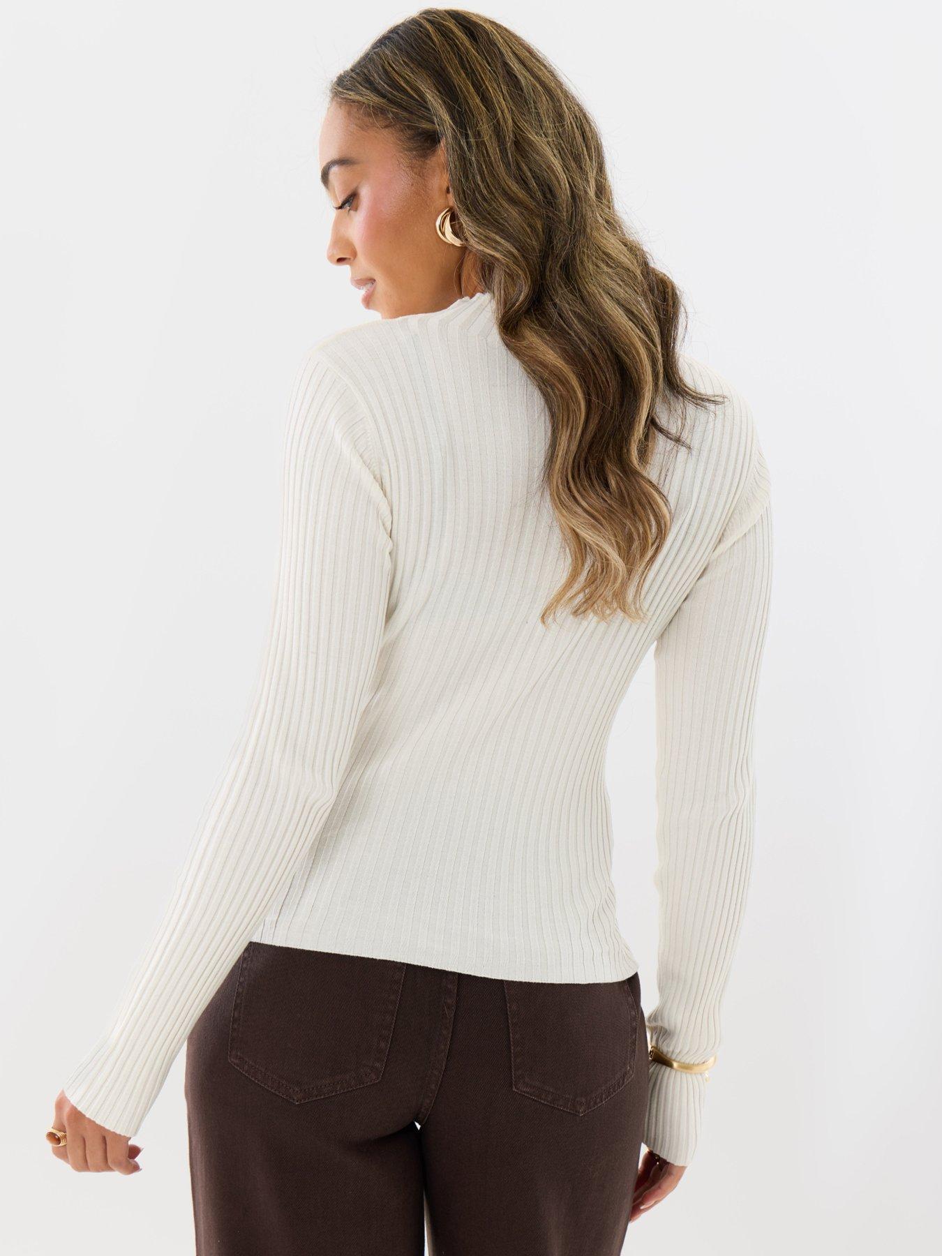 Image 2 of 4 of Threadbare Ribbed High Neck Jumper In Ecru