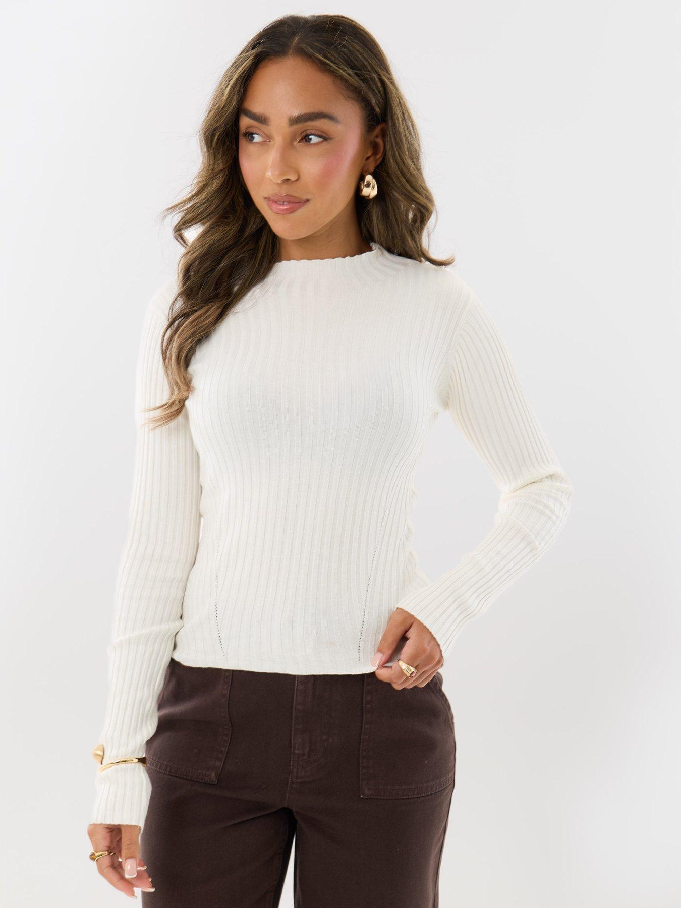 Image 3 of 4 of Threadbare Ribbed High Neck Jumper In Ecru