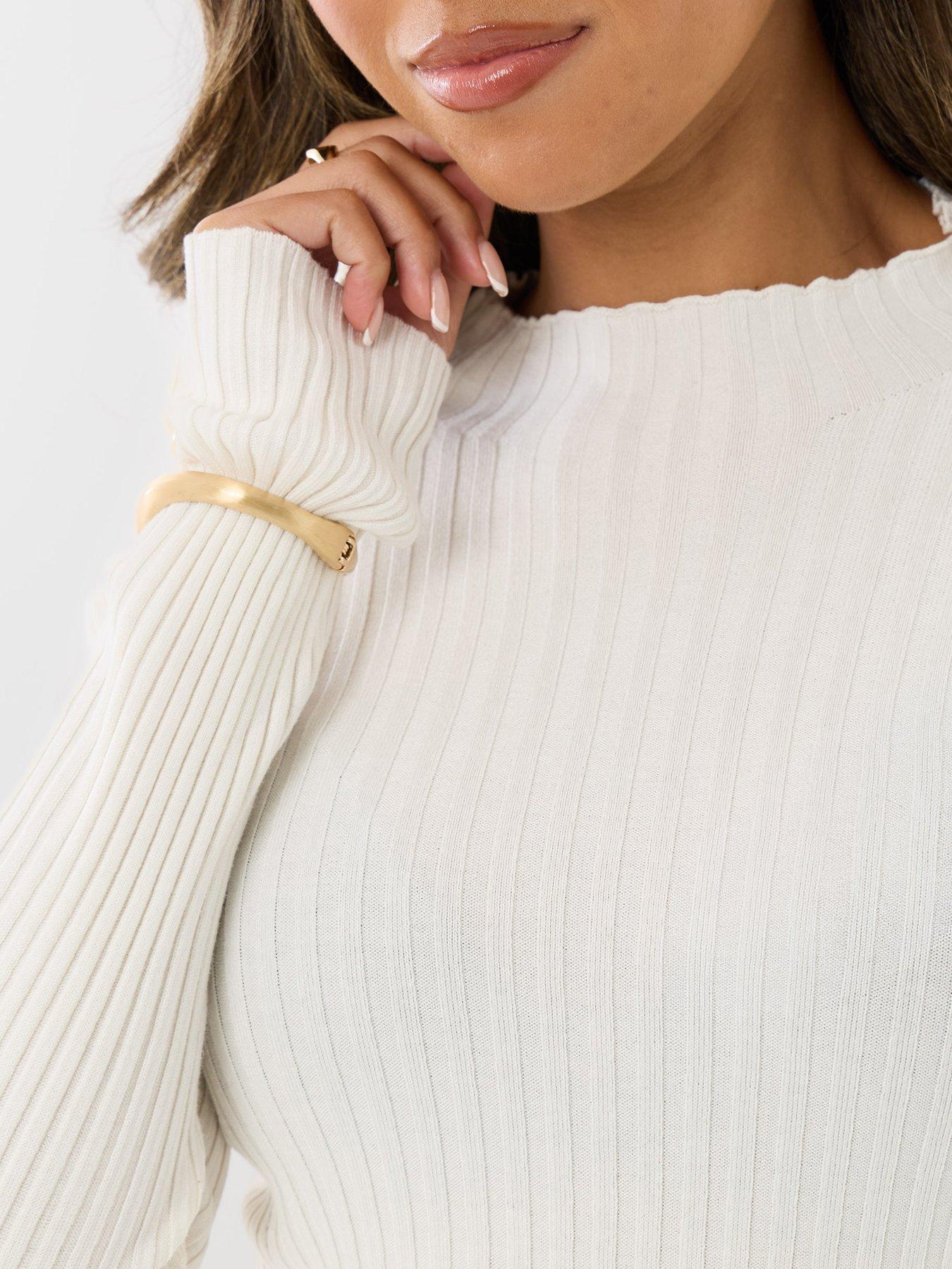 Image 4 of 4 of Threadbare Ribbed High Neck Jumper In Ecru