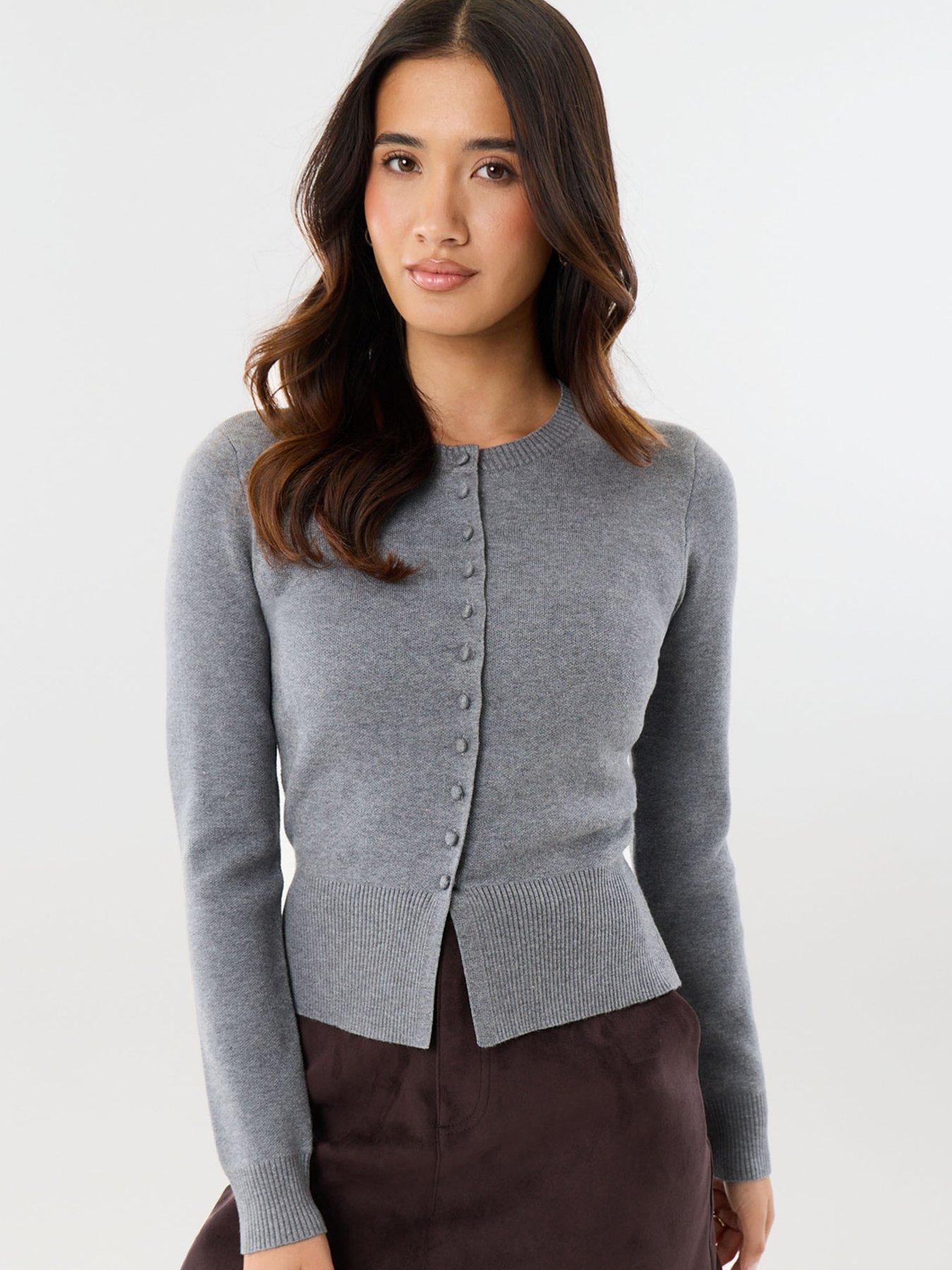 Image 1 of 4 of Threadbare Womens Sweatshirt Neck Compact Knitted Cardigan - Grey