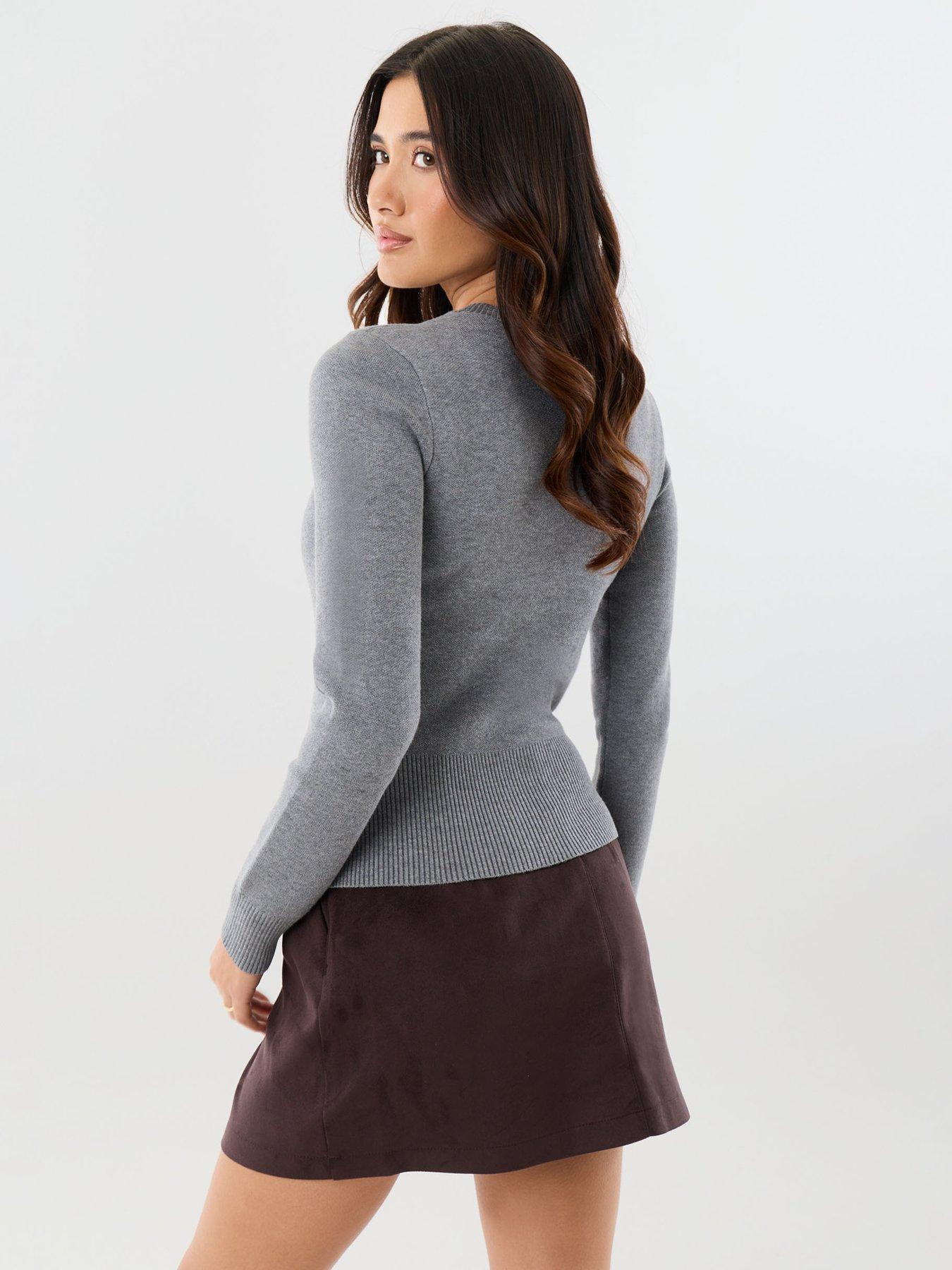 Image 2 of 4 of Threadbare Womens Sweatshirt Neck Compact Knitted Cardigan - Grey