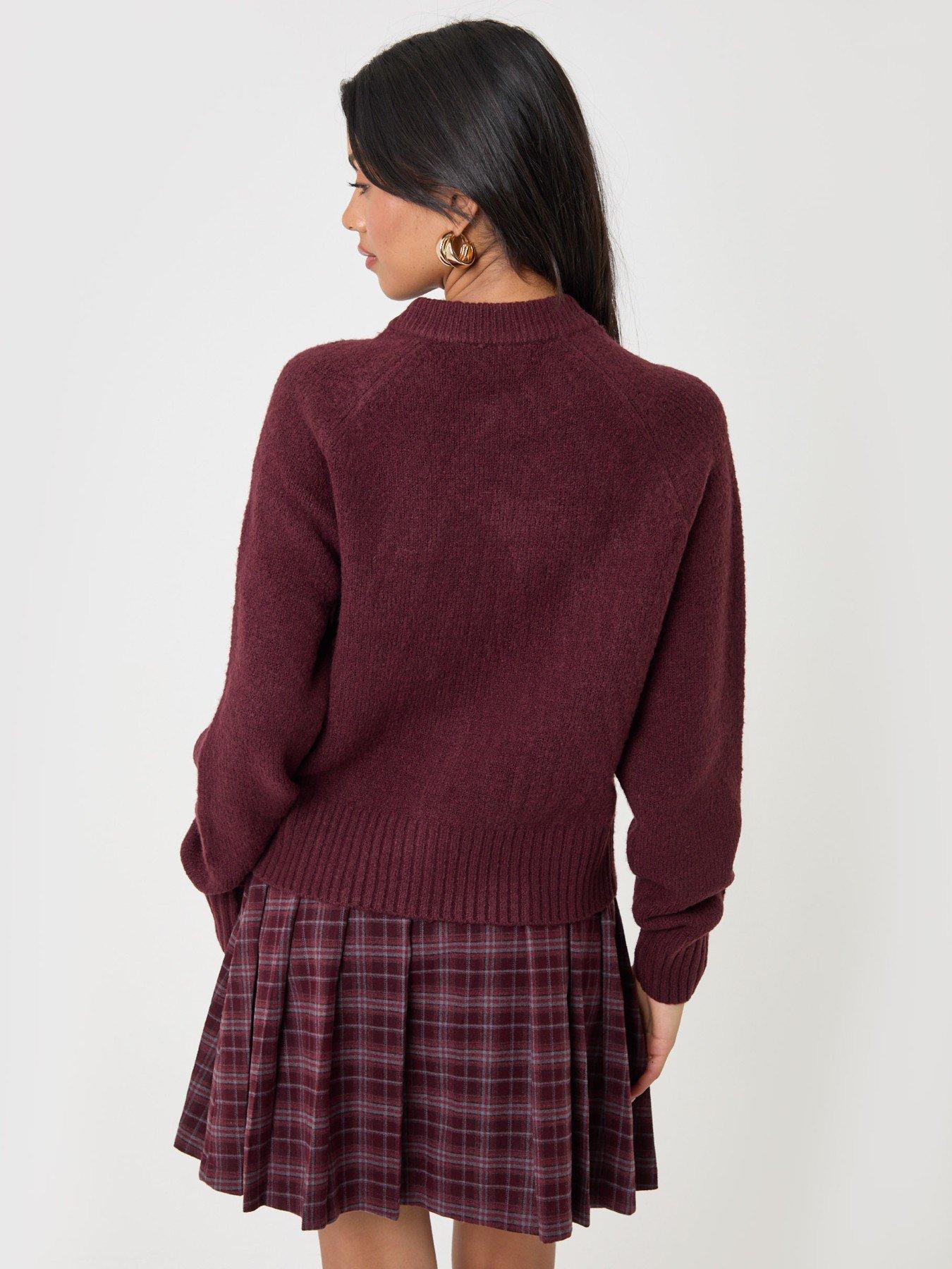 Image 2 of 6 of Threadbare Womens Relaxed Fit Button Front Knitted Cardigan - Purple