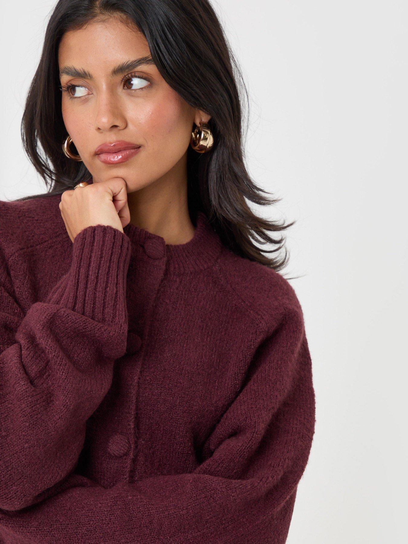 Image 4 of 6 of Threadbare Womens Relaxed Fit Button Front Knitted Cardigan - Purple