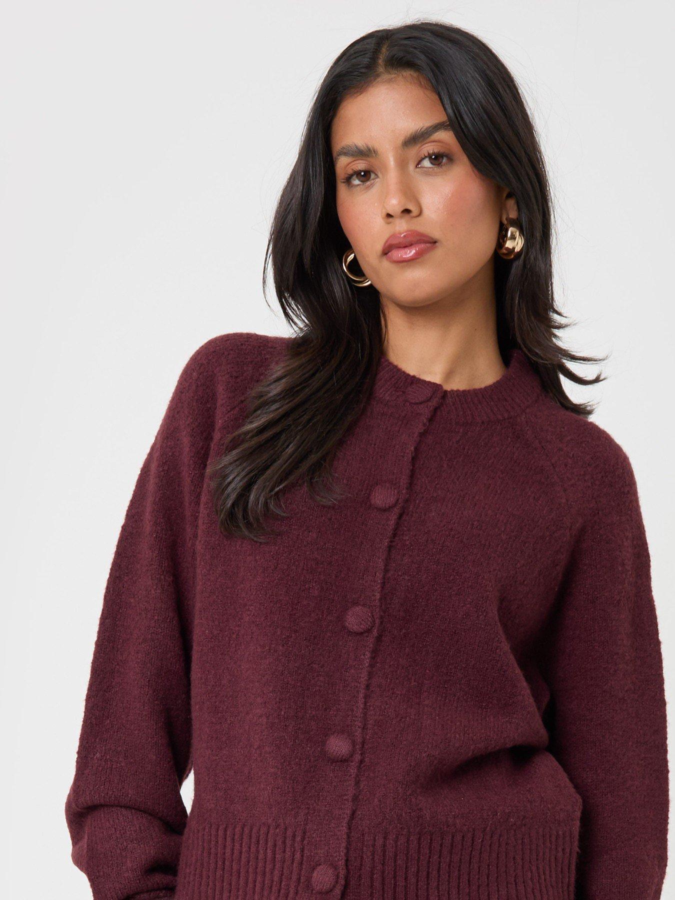 Image 5 of 6 of Threadbare Womens Relaxed Fit Button Front Knitted Cardigan - Purple