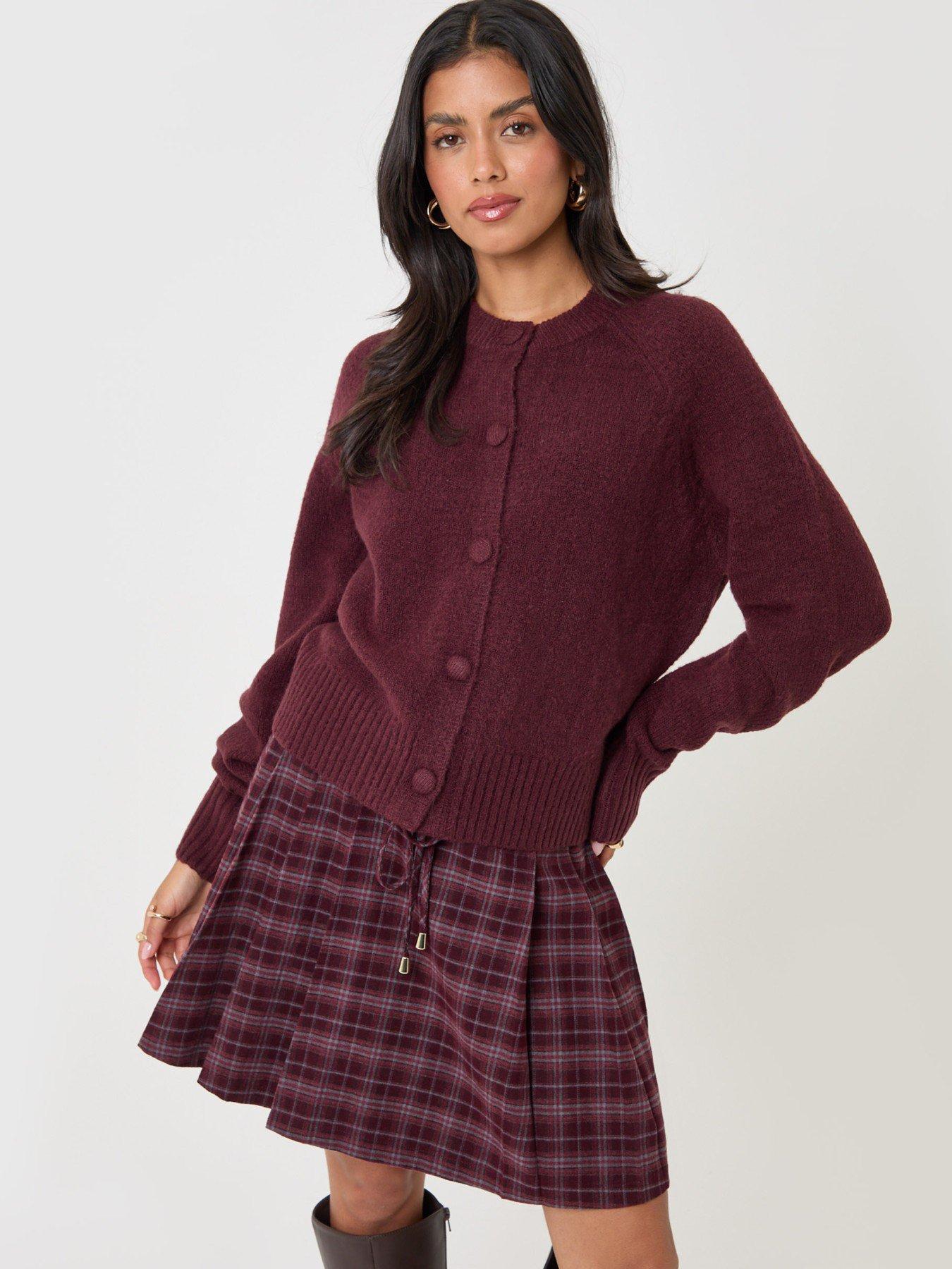 Image 6 of 6 of Threadbare Womens Relaxed Fit Button Front Knitted Cardigan - Purple