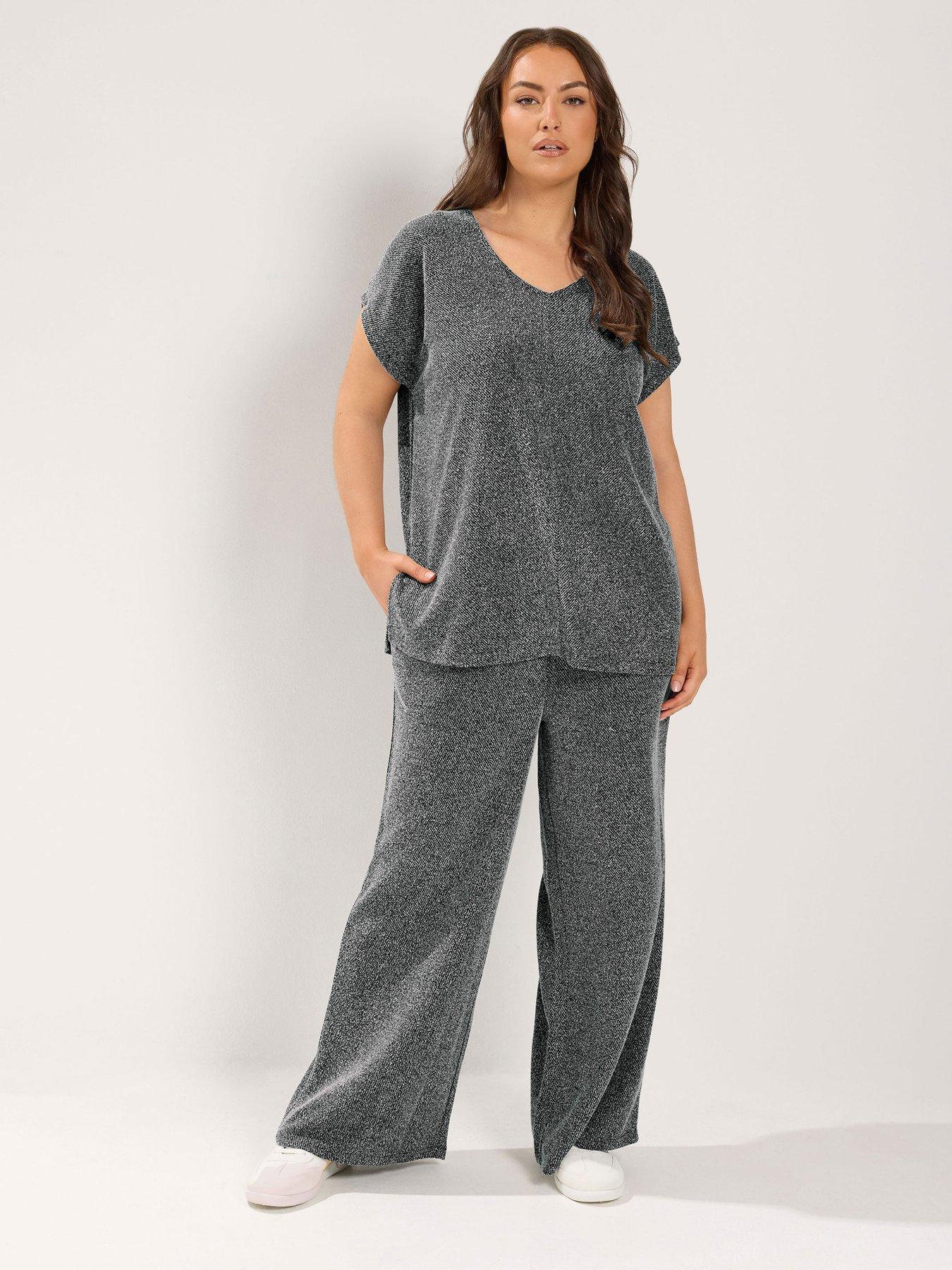 Yours Curve V-Neck Top And Trouser Set - Grey