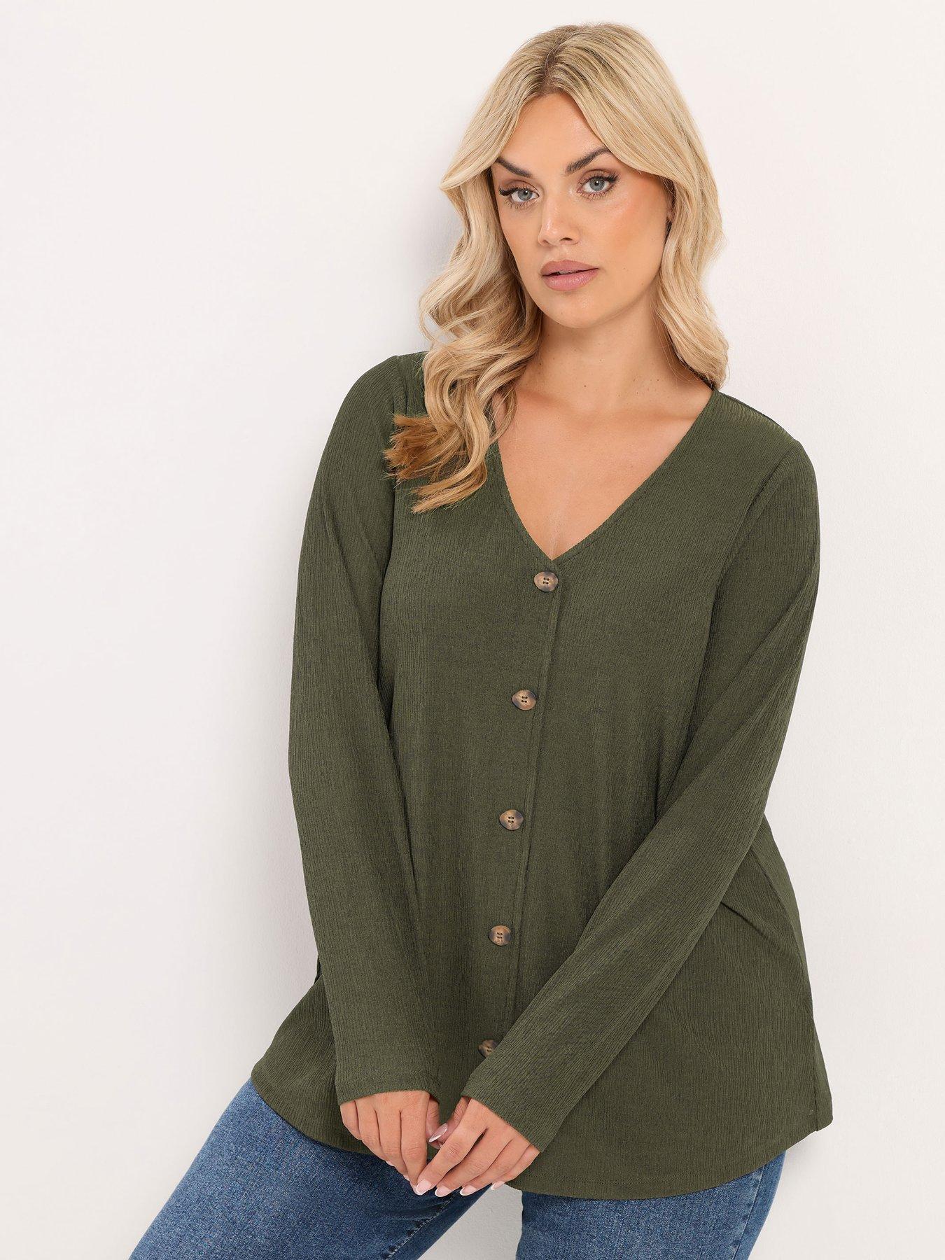 Yours Curve Button Front Crepe Top - Green