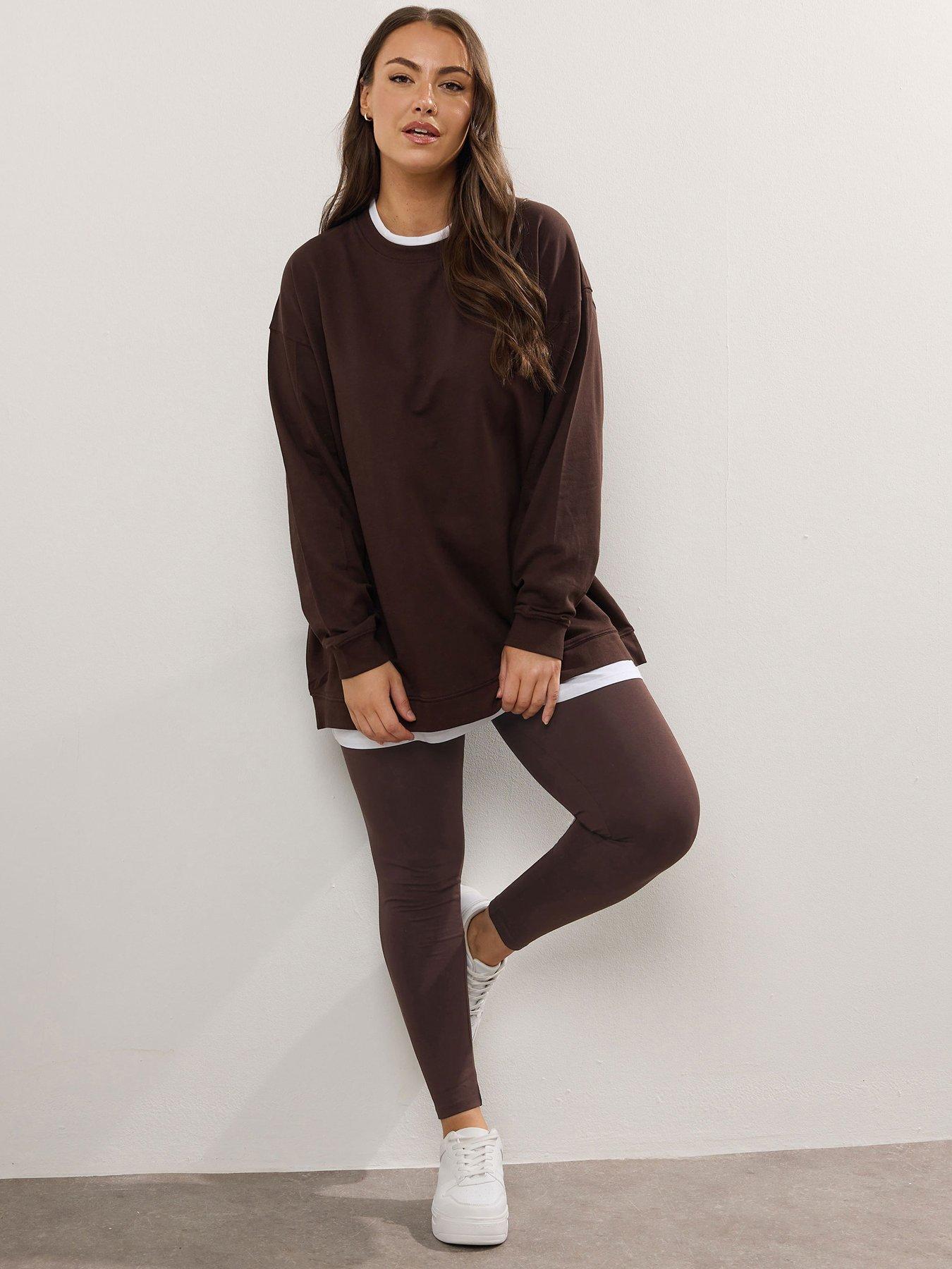 Image 1 of 4 of Yours Womens Curve Longline Long Sleeve Two-Piece Set - Brown