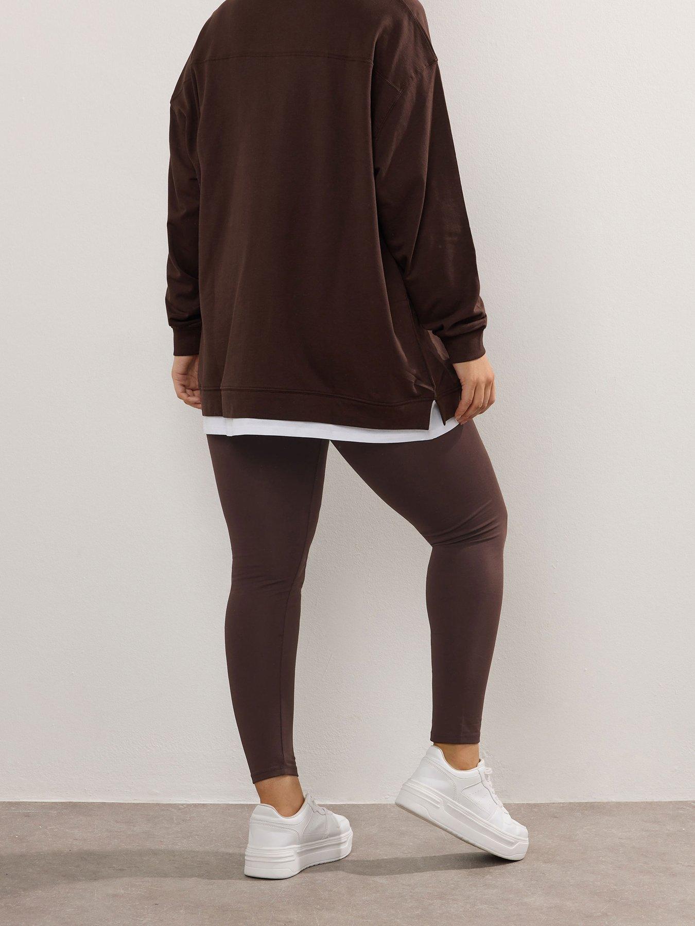 Image 2 of 4 of Yours Womens Curve Longline Long Sleeve Two-Piece Set - Brown