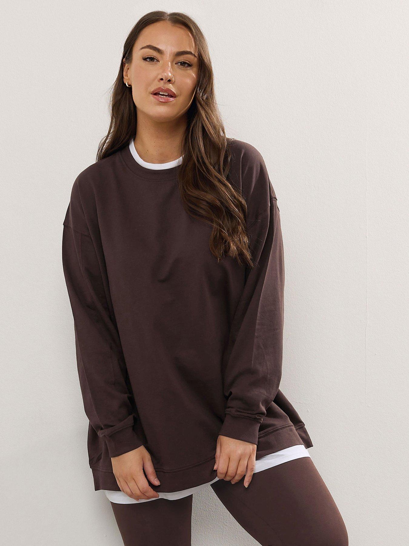 Image 3 of 4 of Yours Womens Curve Longline Long Sleeve Two-Piece Set - Brown