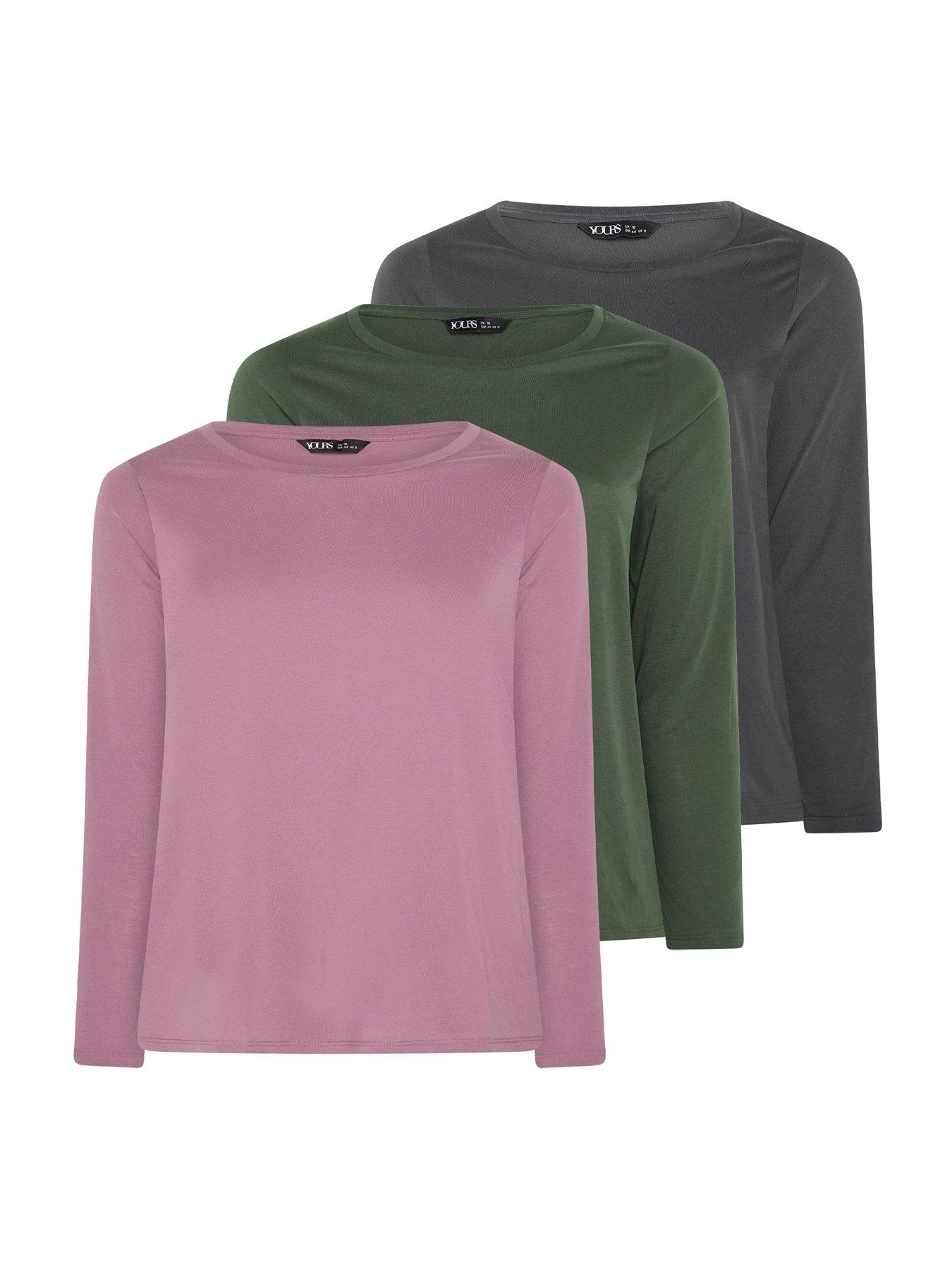 Yours YOURSET 3 PACK Curve Long Sleeve Core T-Shirts - Pink  &  Green