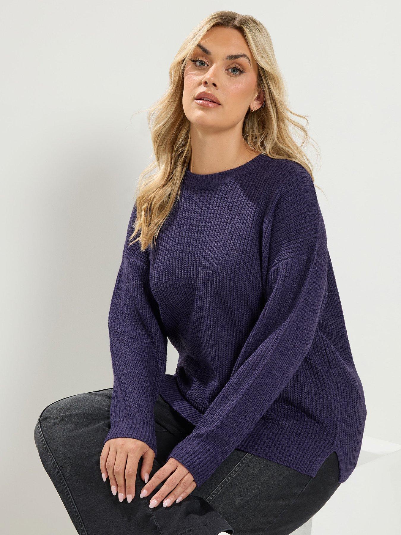 Yours Curve Essential Crew Neck Jumper - Purple