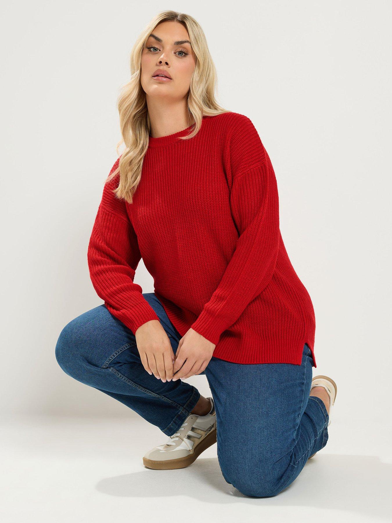 Yours Curve Essential Crew Neck Jumper - Red