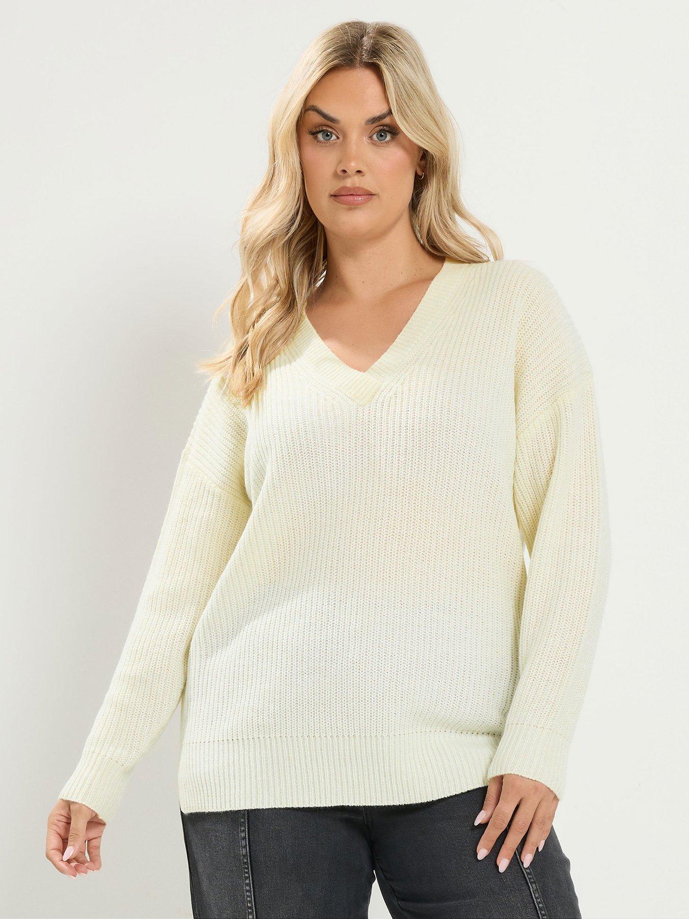 Yours Curve Essential V-Neck Jumper - Cream