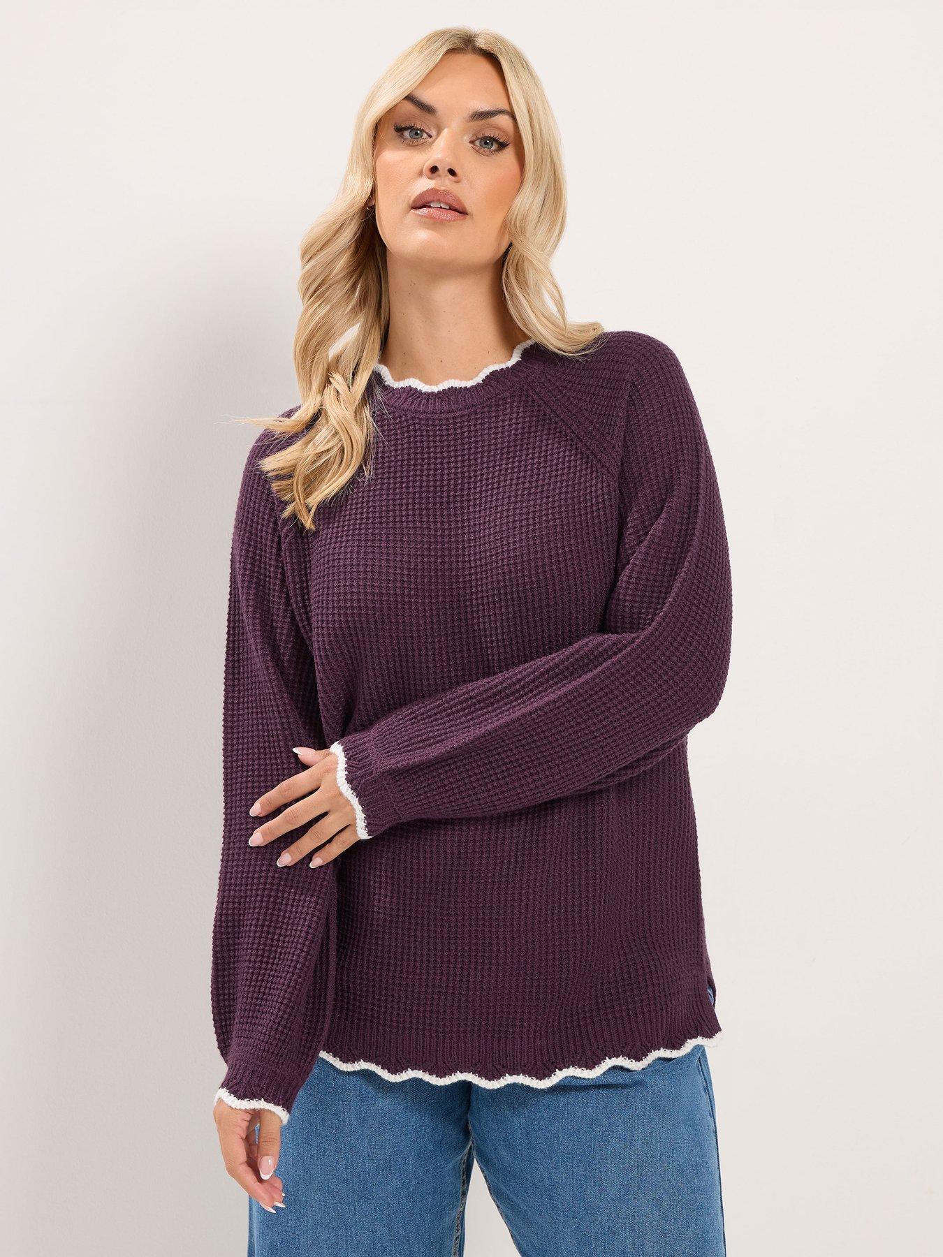 Image 1 of 4 of Yours Curve Contrast Waffle Jumper - Red