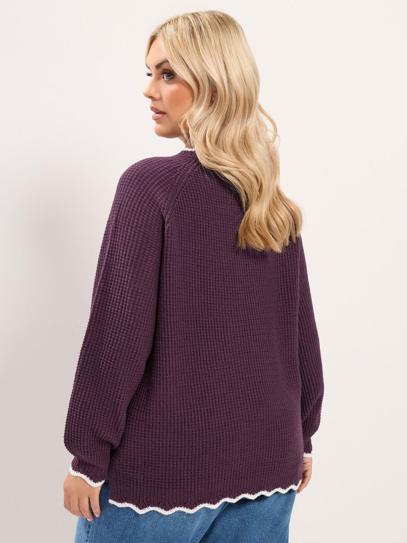 Image 2 of 4 of Yours Curve Contrast Waffle Jumper - Red