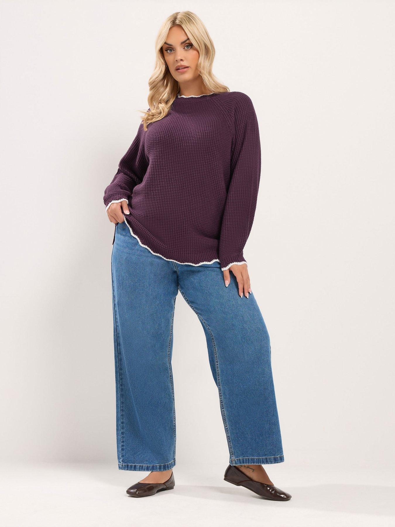 Image 3 of 4 of Yours Curve Contrast Waffle Jumper - Red
