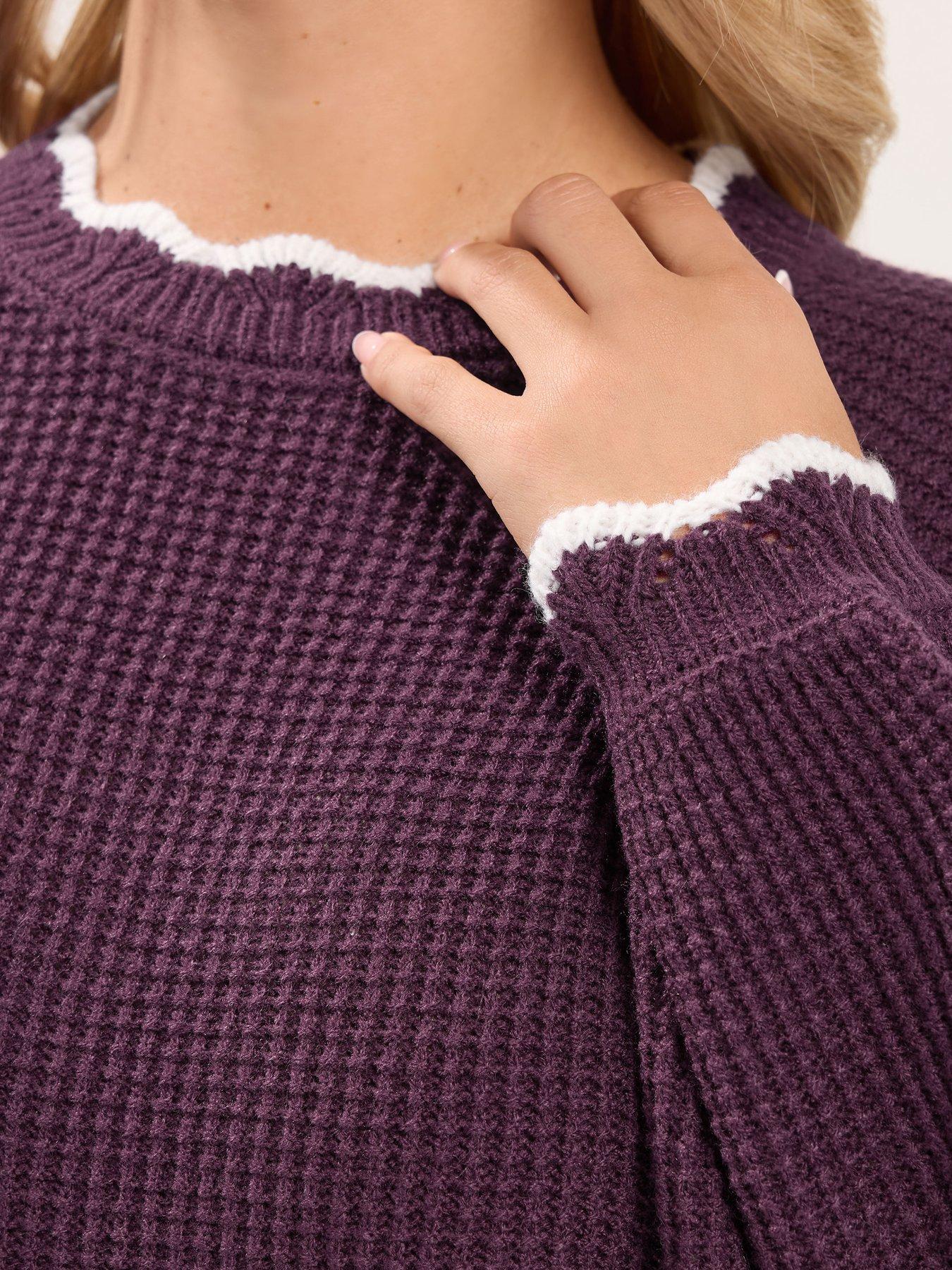 Image 4 of 4 of Yours Curve Contrast Waffle Jumper - Red