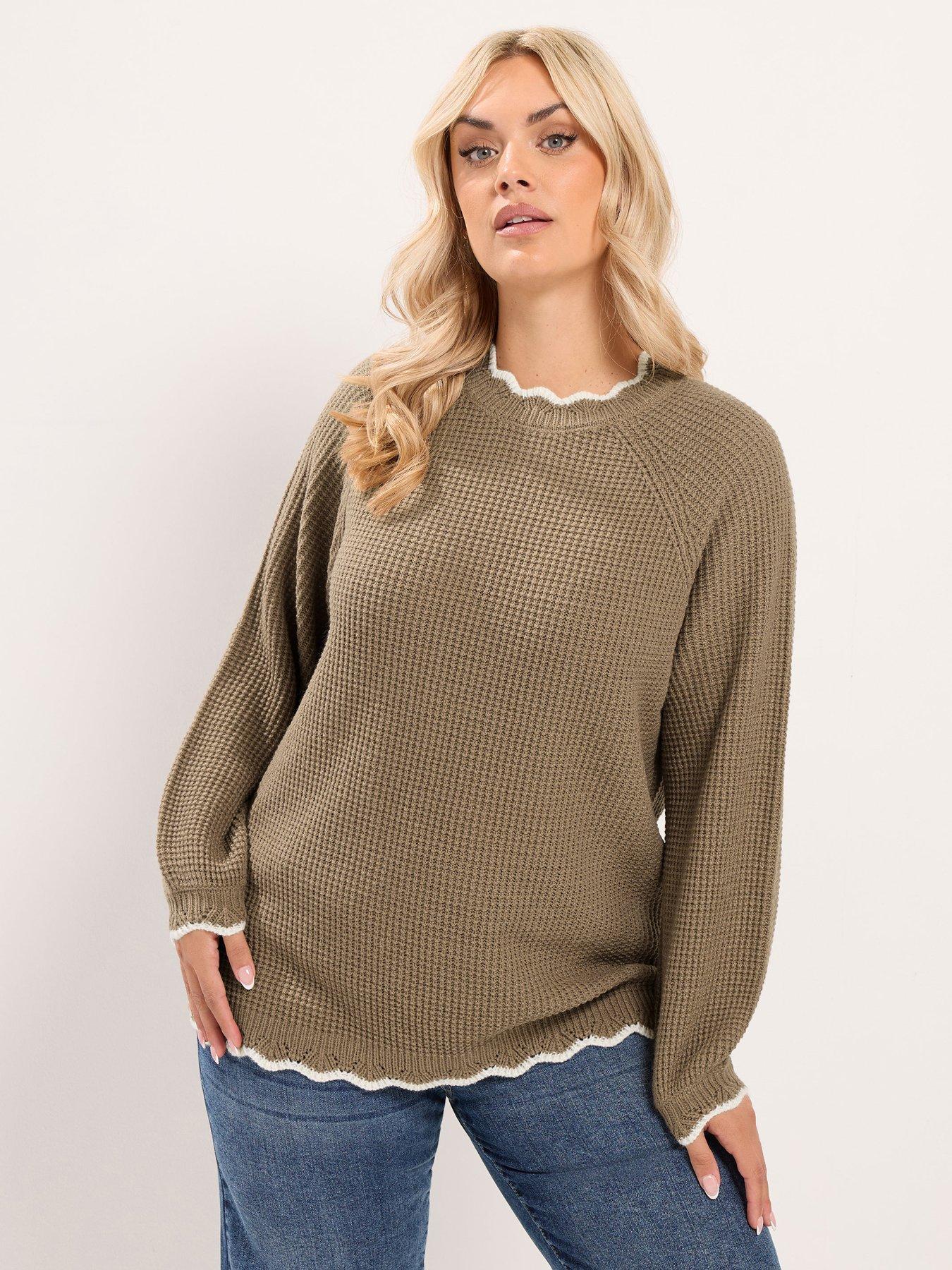 Image 1 of 4 of Yours Curve Contrast Waffle Jumper - Brown