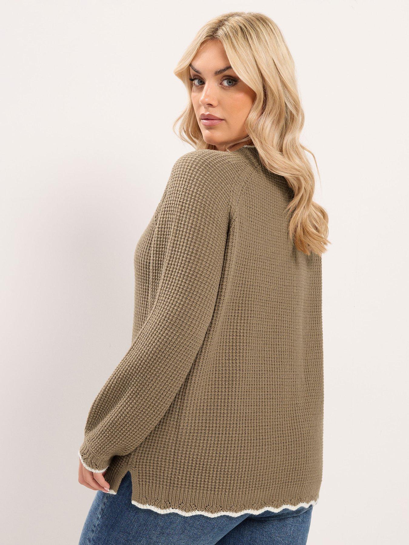Image 2 of 4 of Yours Curve Contrast Waffle Jumper - Brown