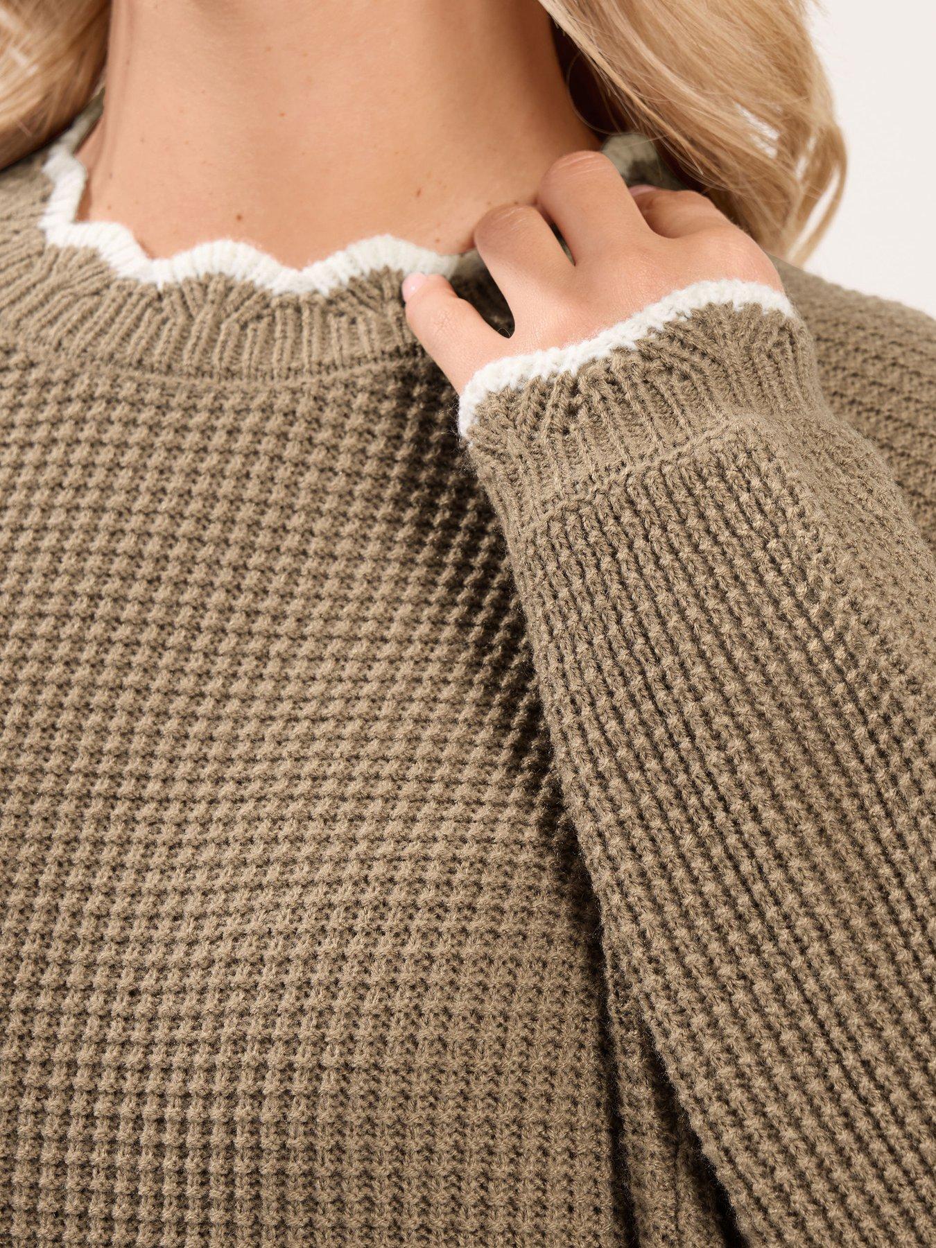 Image 4 of 4 of Yours Curve Contrast Waffle Jumper - Brown