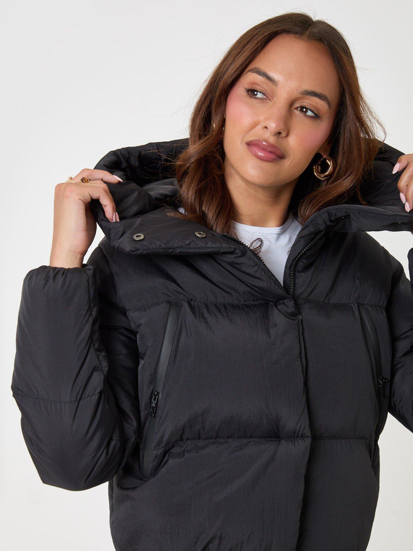 Image 4 of 6 of Threadbare Showerproof Cropped Puffer Coat In Black