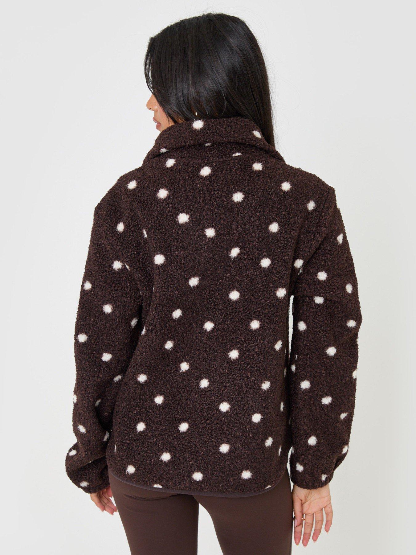 Image 2 of 6 of Threadbare Quarter Zip Fleece In Chocolate Brown Polka Dot