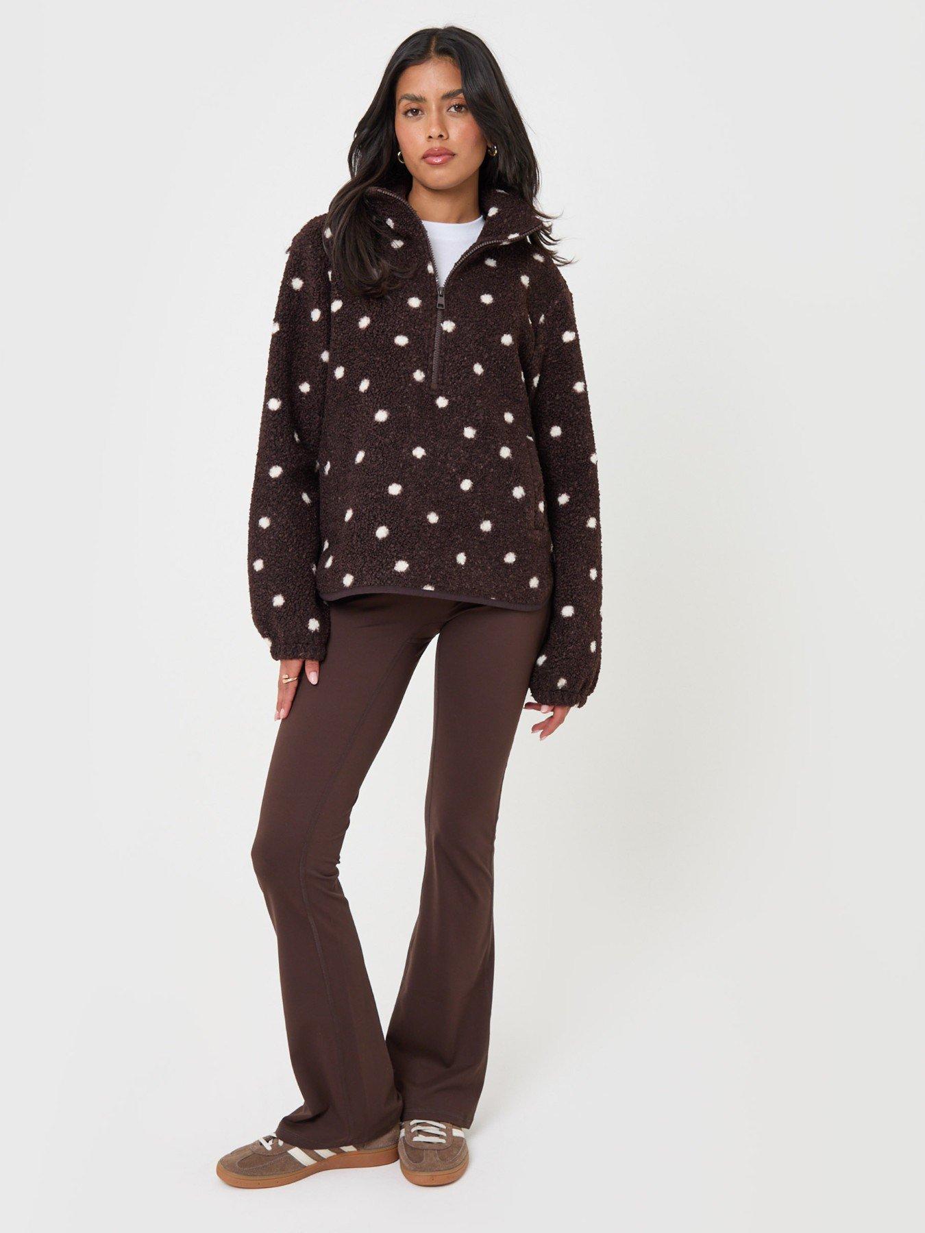 Image 3 of 6 of Threadbare Quarter Zip Fleece In Chocolate Brown Polka Dot