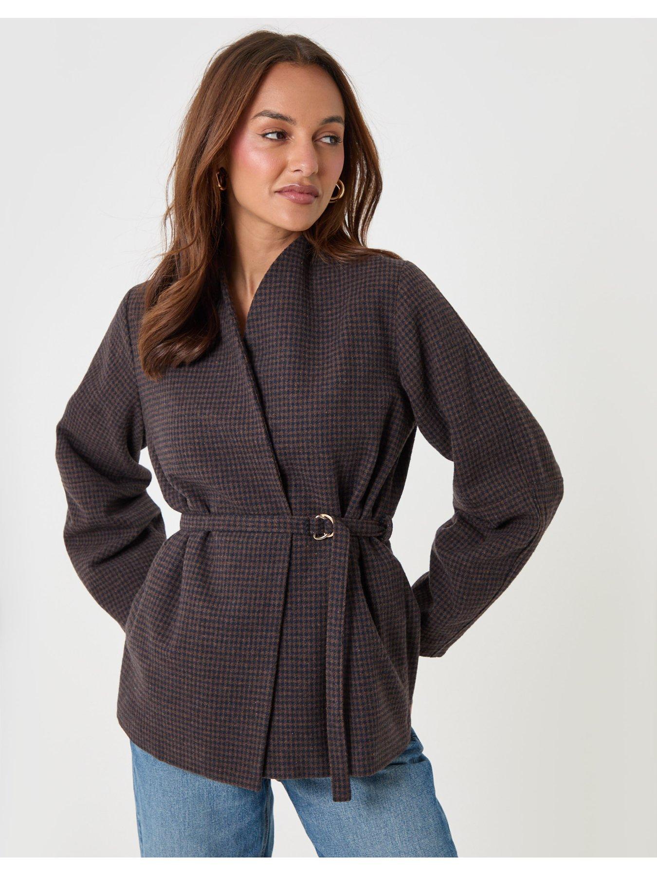 Image 1 of 4 of Threadbare Faux Wool Cocoon Blazer In Brown Check