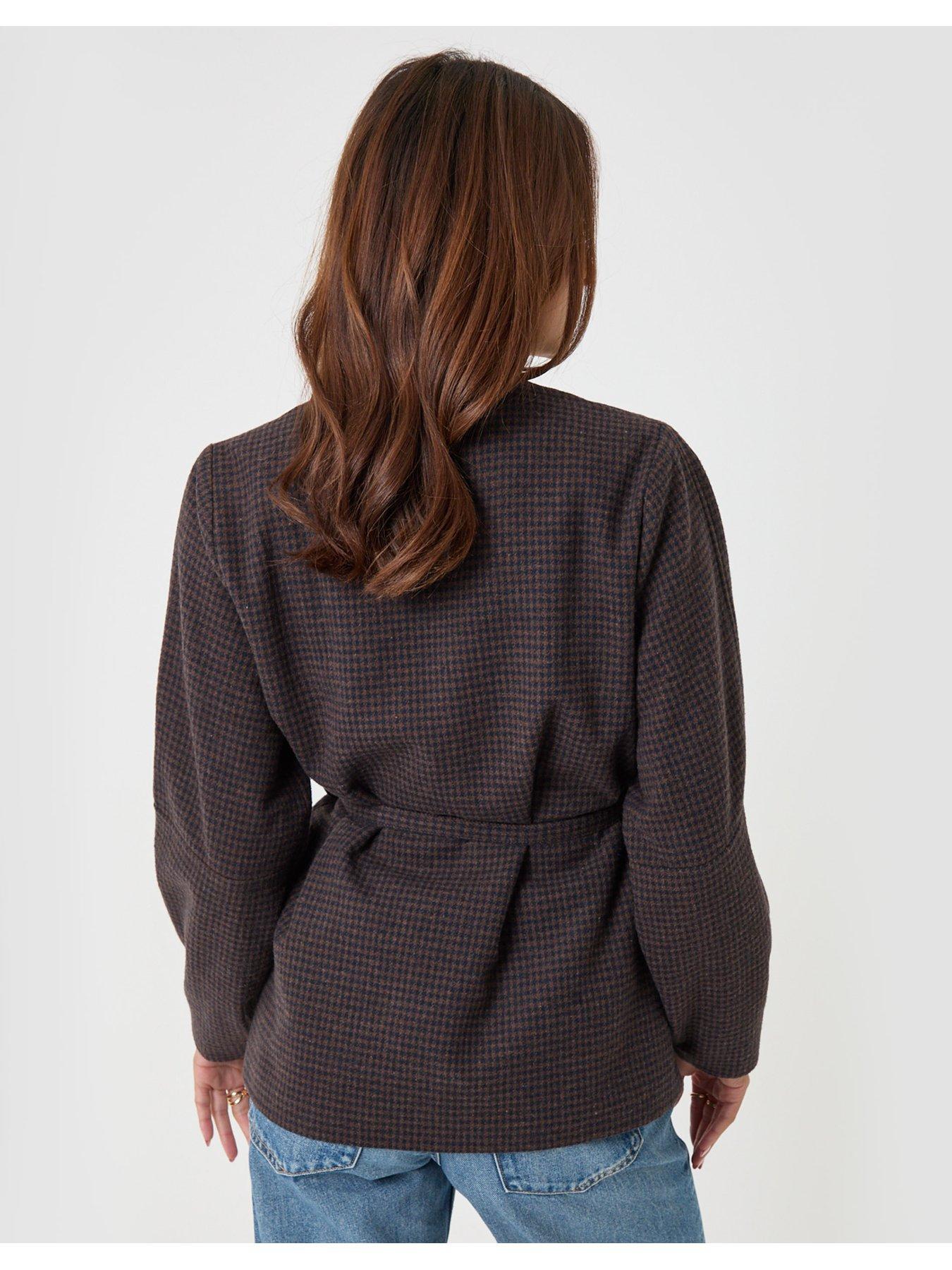 Image 2 of 4 of Threadbare Faux Wool Cocoon Blazer In Brown Check
