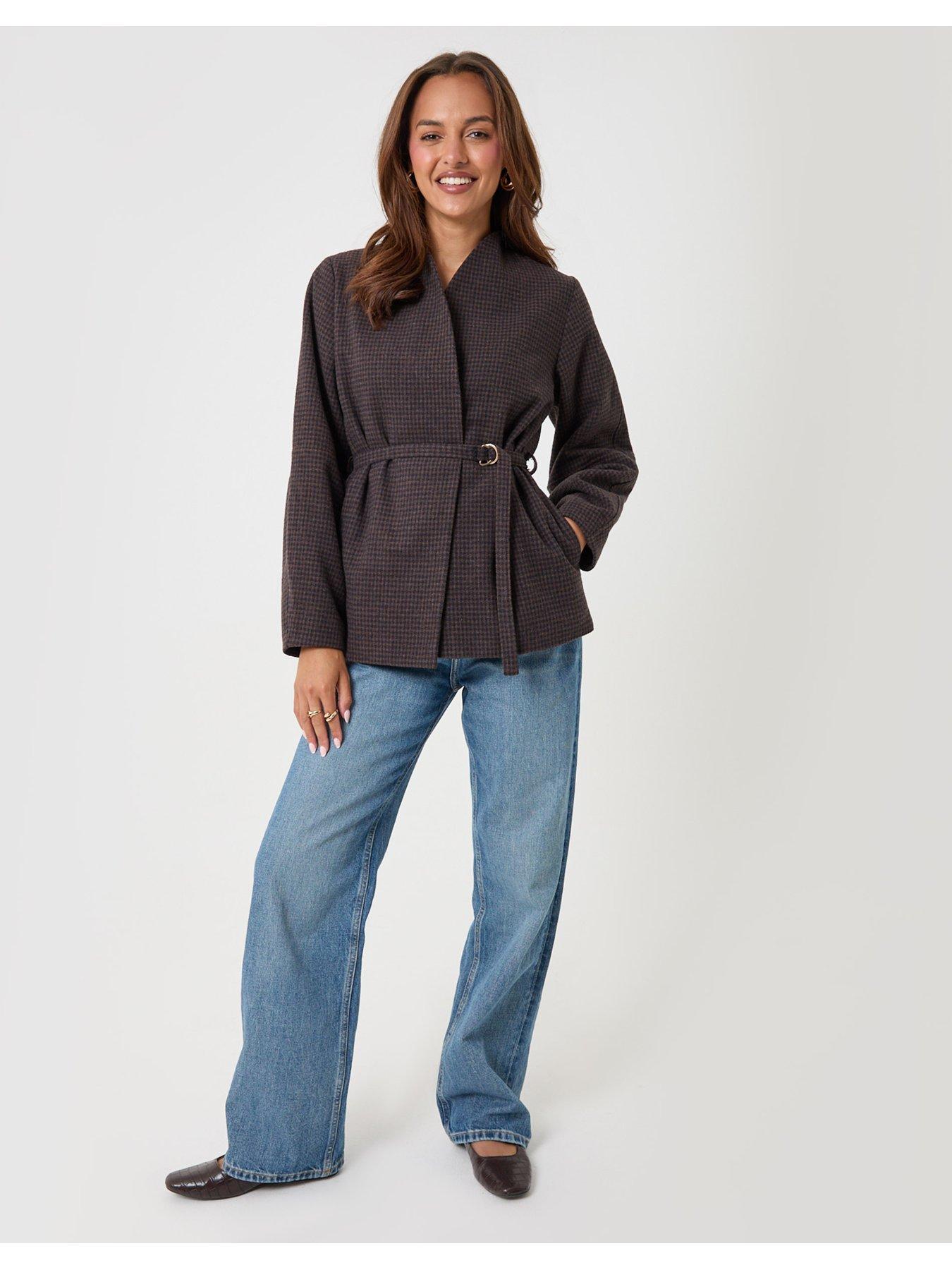 Image 3 of 4 of Threadbare Faux Wool Cocoon Blazer In Brown Check