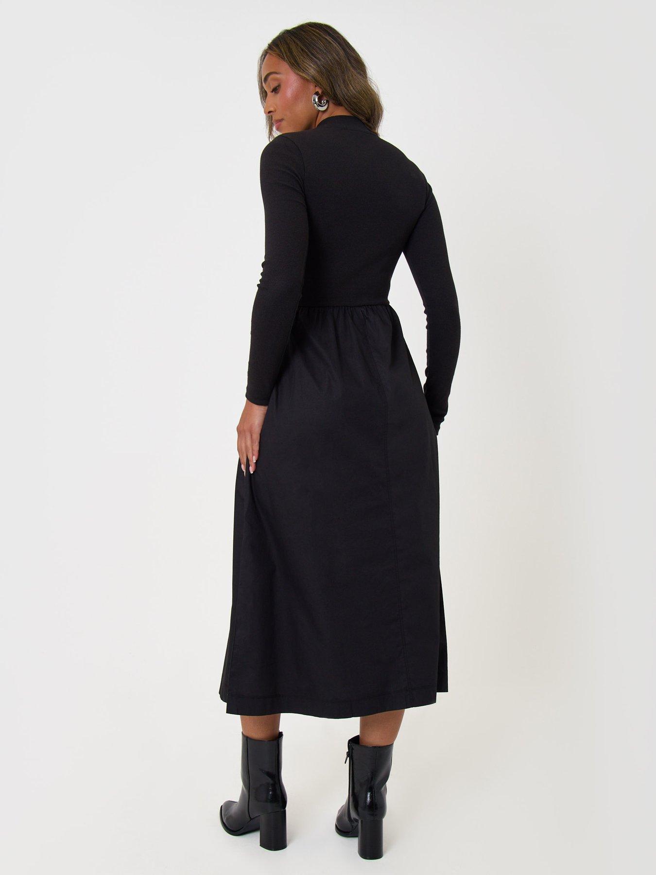 Image 2 of 5 of Threadbare 2 In 1 High Neck Midaxi Dress In Black