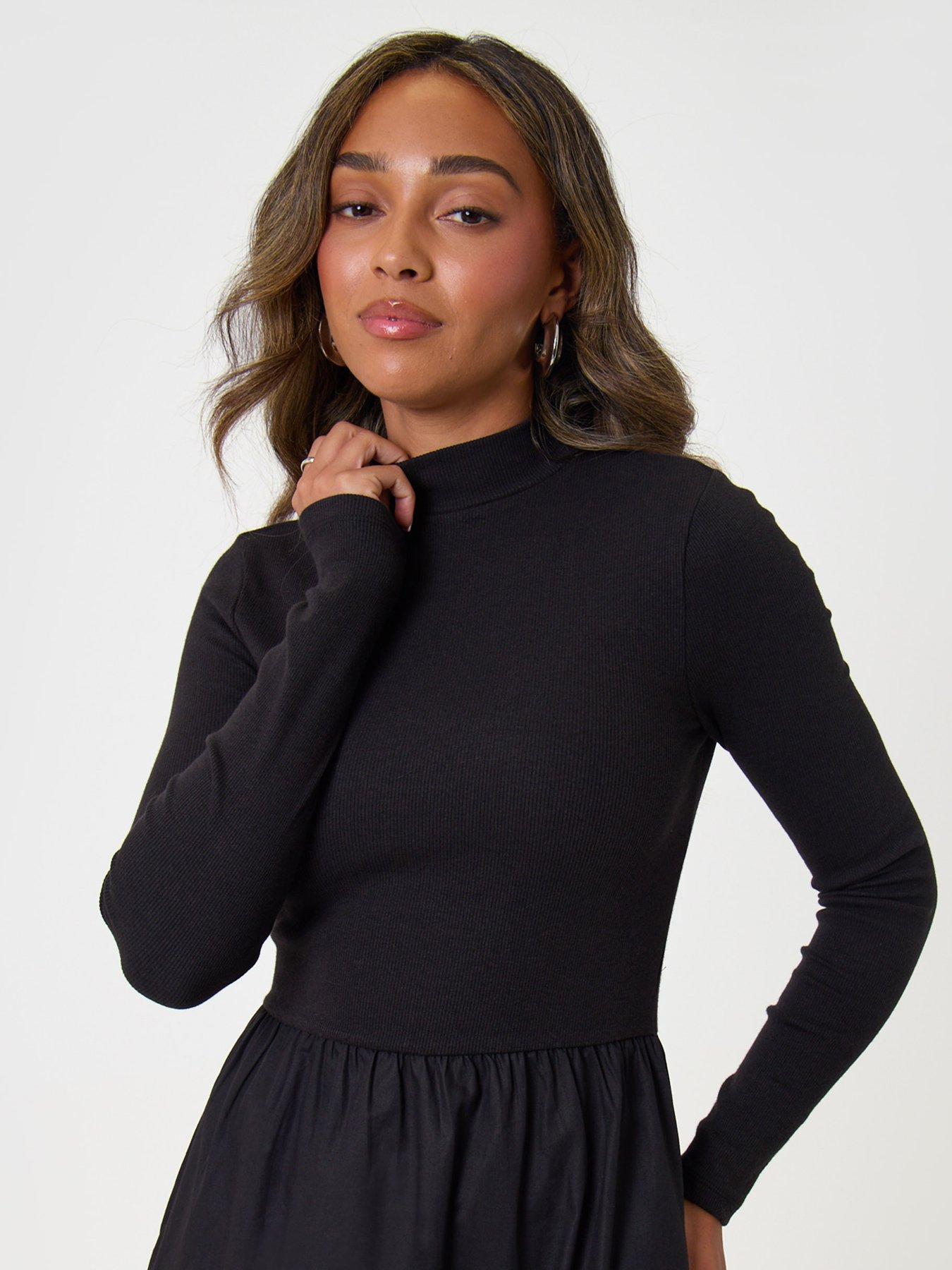 Image 5 of 5 of Threadbare 2 In 1 High Neck Midaxi Dress In Black