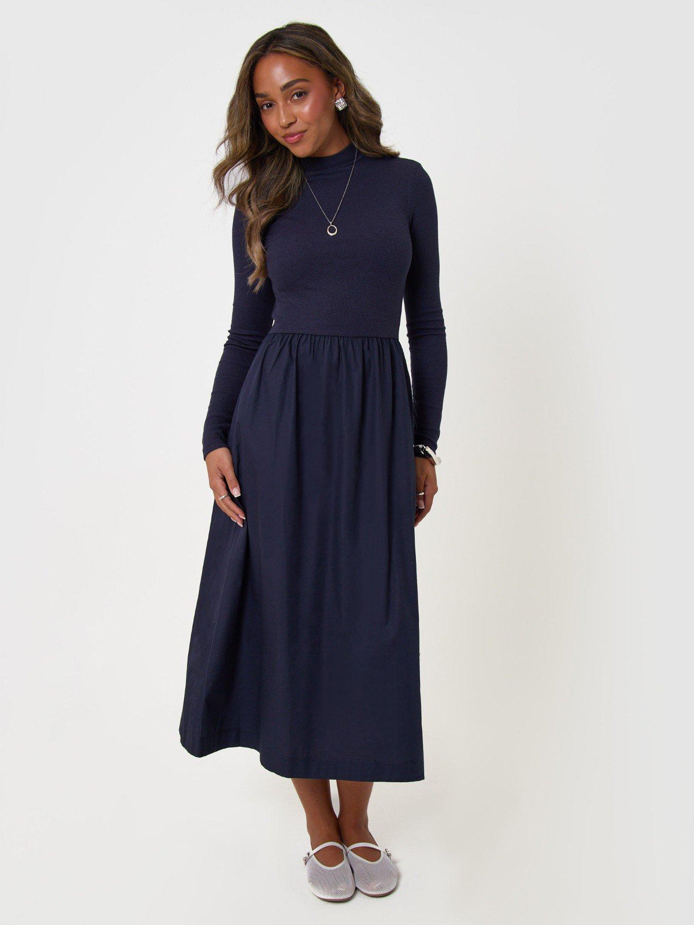 Image 2 of 4 of Threadbare 2 In 1 High Neck Midaxi Dress In Navy