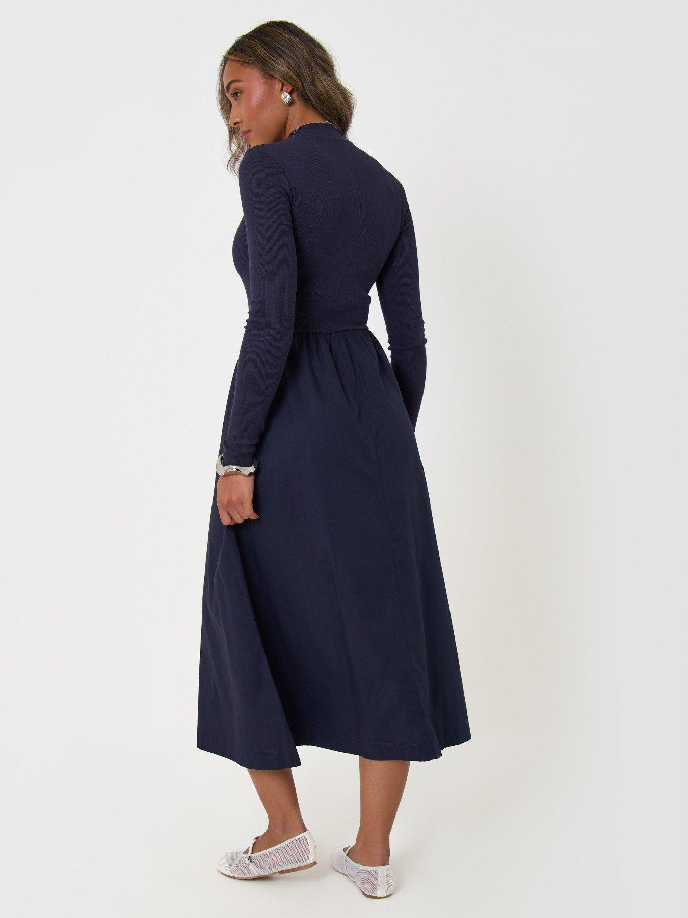 Image 3 of 4 of Threadbare 2 In 1 High Neck Midaxi Dress In Navy